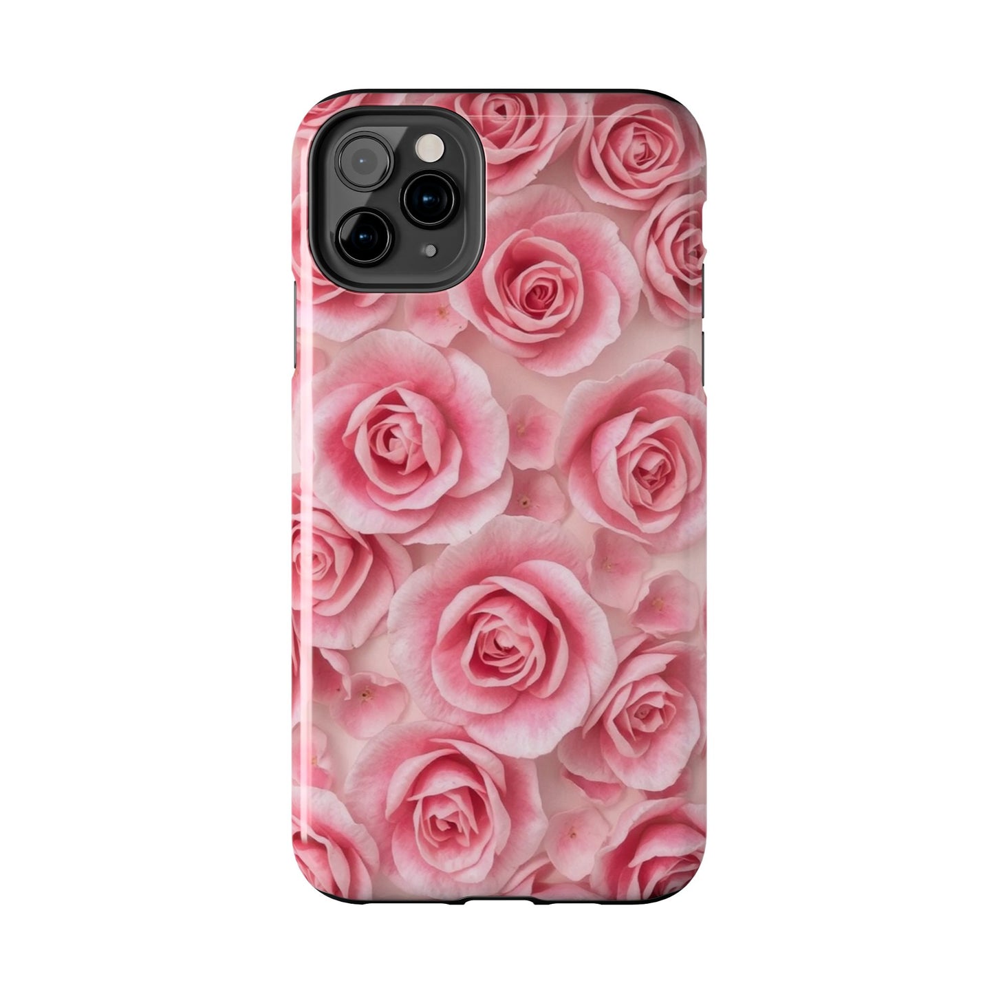 Floral Tough Phone Case - Pink Rose Design, Durable Protection for Flower Lovers