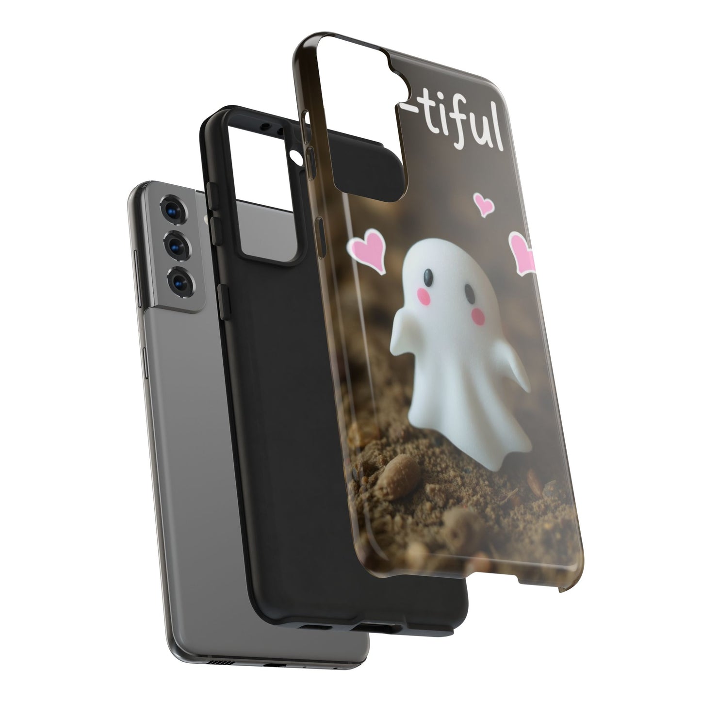 Cute Ghost Tough Phone Case - Beautiful Design with Heart Accents