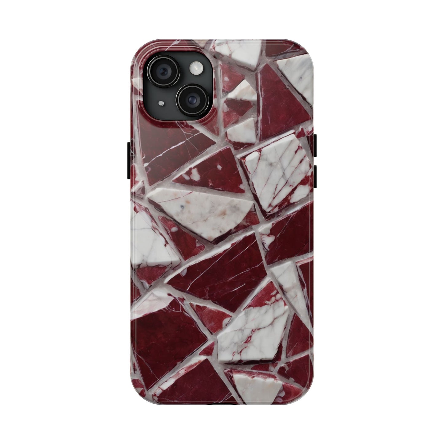 Elegant Red Pieces Marble Pattern Tough Phone Case - Stylish Protection for iPhone