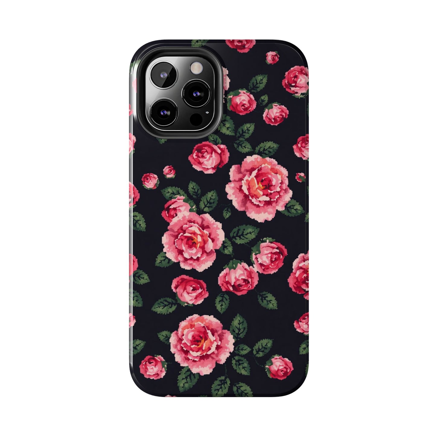Pixelated Floral Tough Phone Case - Elegant Rose Design for Protection & Style - for iPhone
