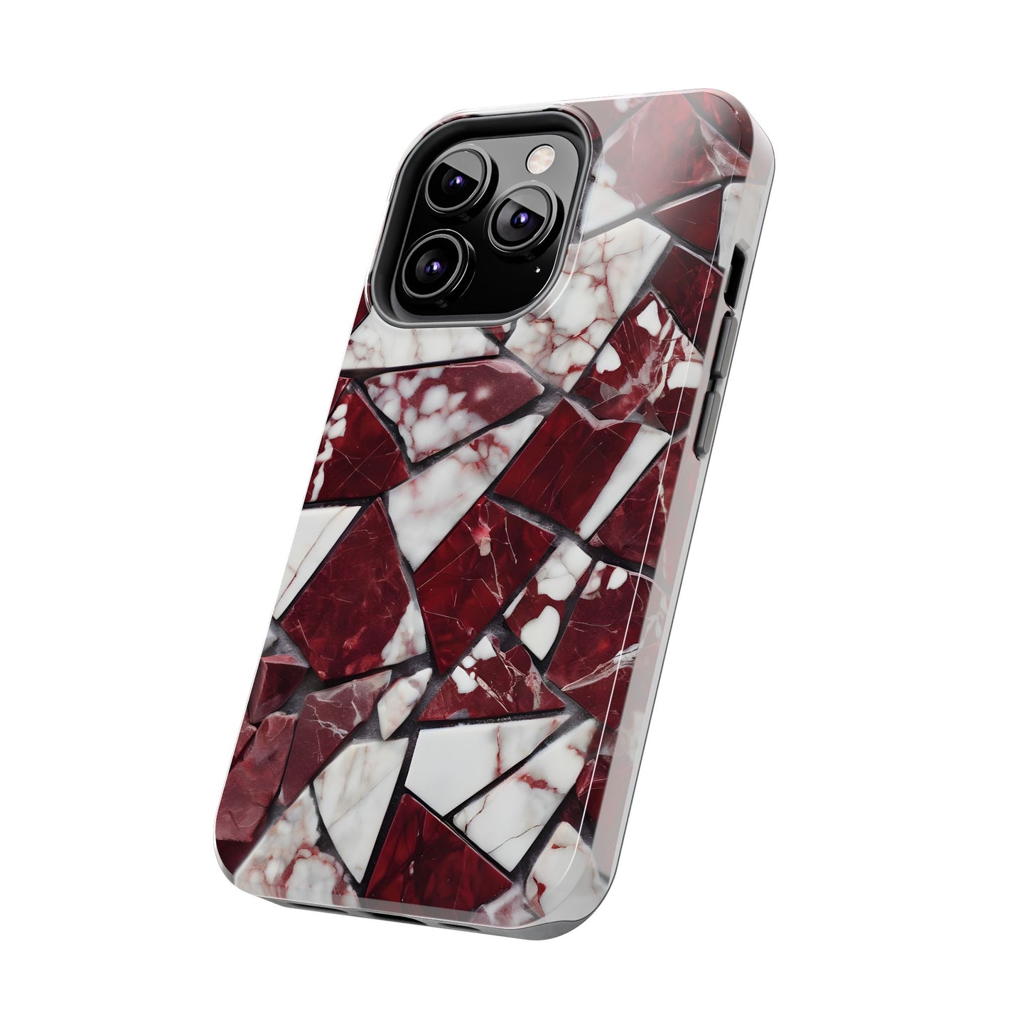 Shattered Dark Red Marble Pattern Tough Phone Case - Durable & Stylish Protection for iPhone
