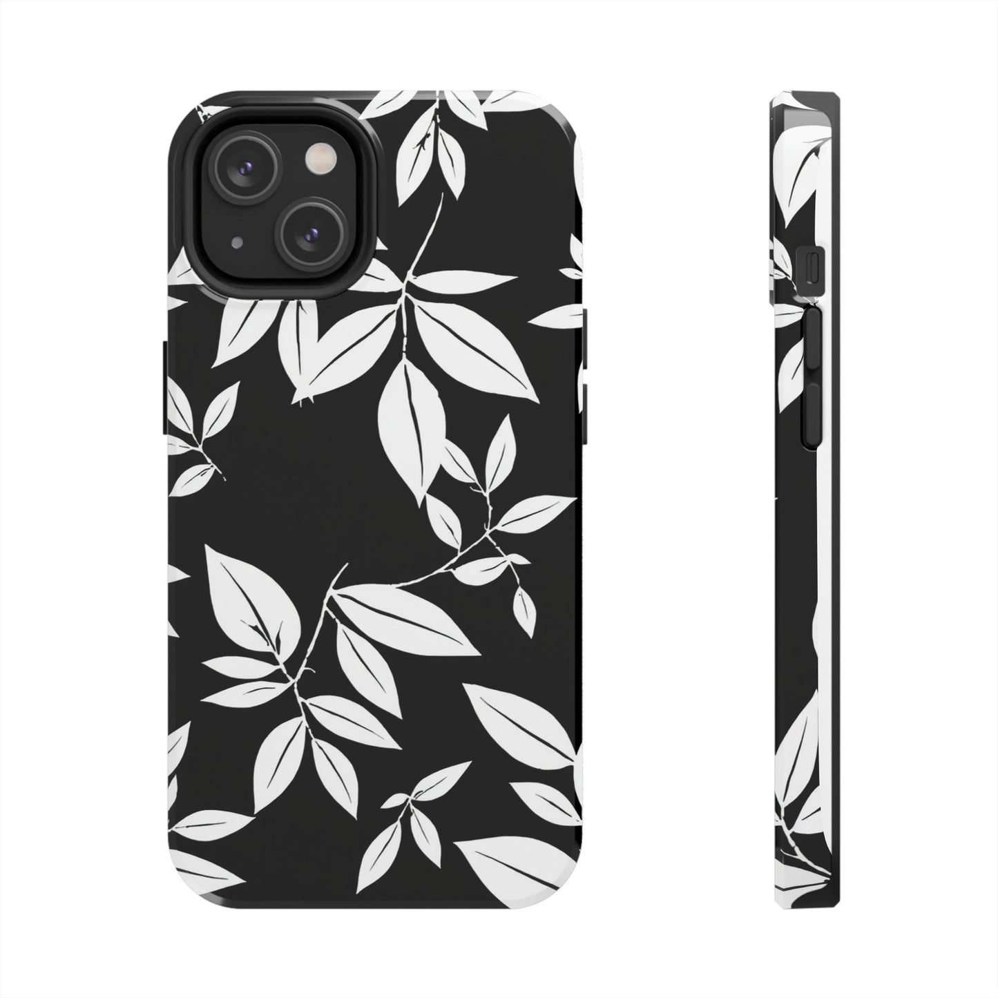 Chic Floral Tough Phone Case - Elegant Black & White Design for Stylish Protection
