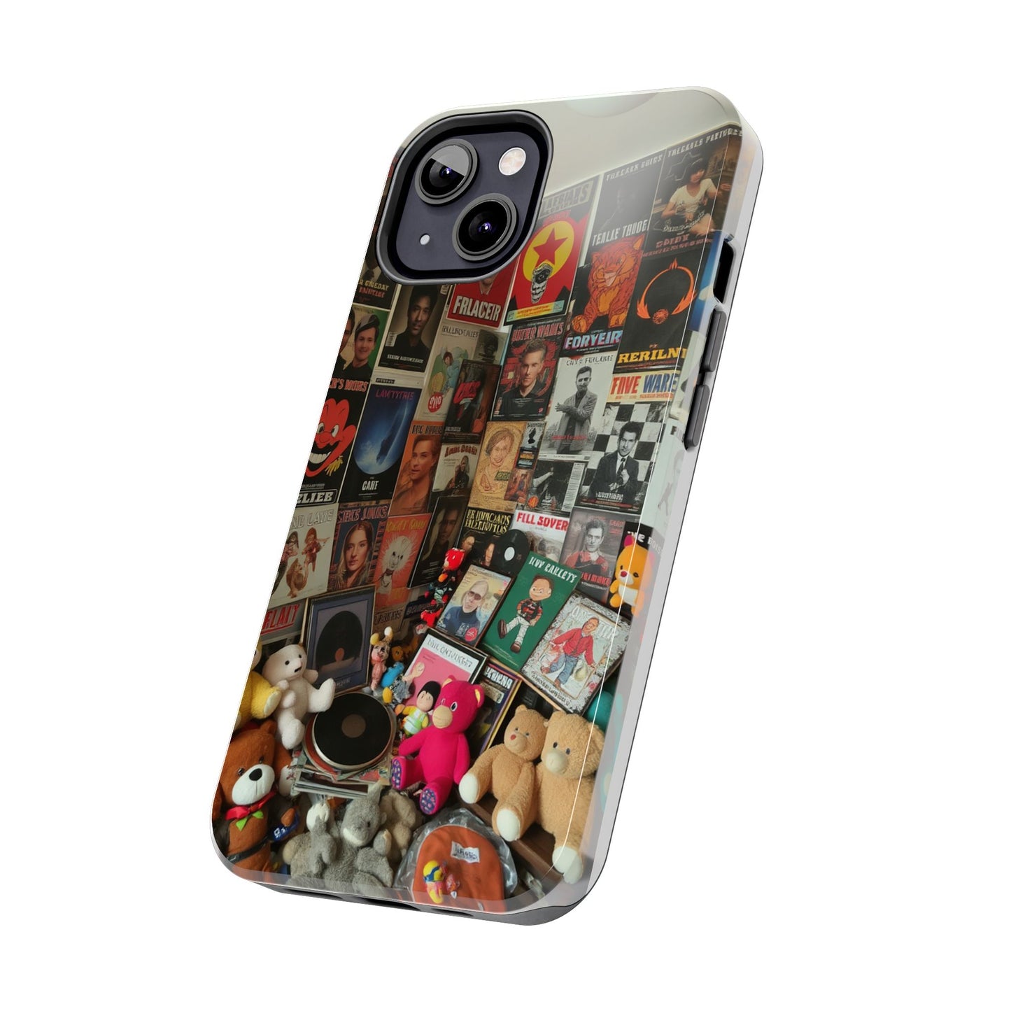 Retro Vibe Tough Phone Case - Vintage Movie Posters & Plush Toys Design