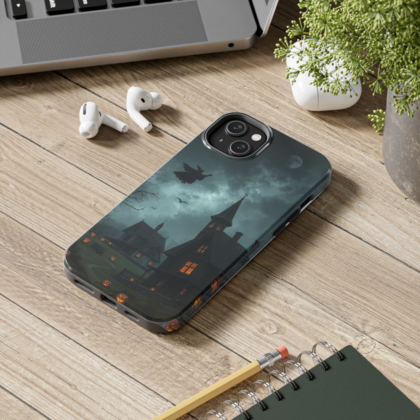 Halloween-Themed Tough Phone Case with Spooky House Design