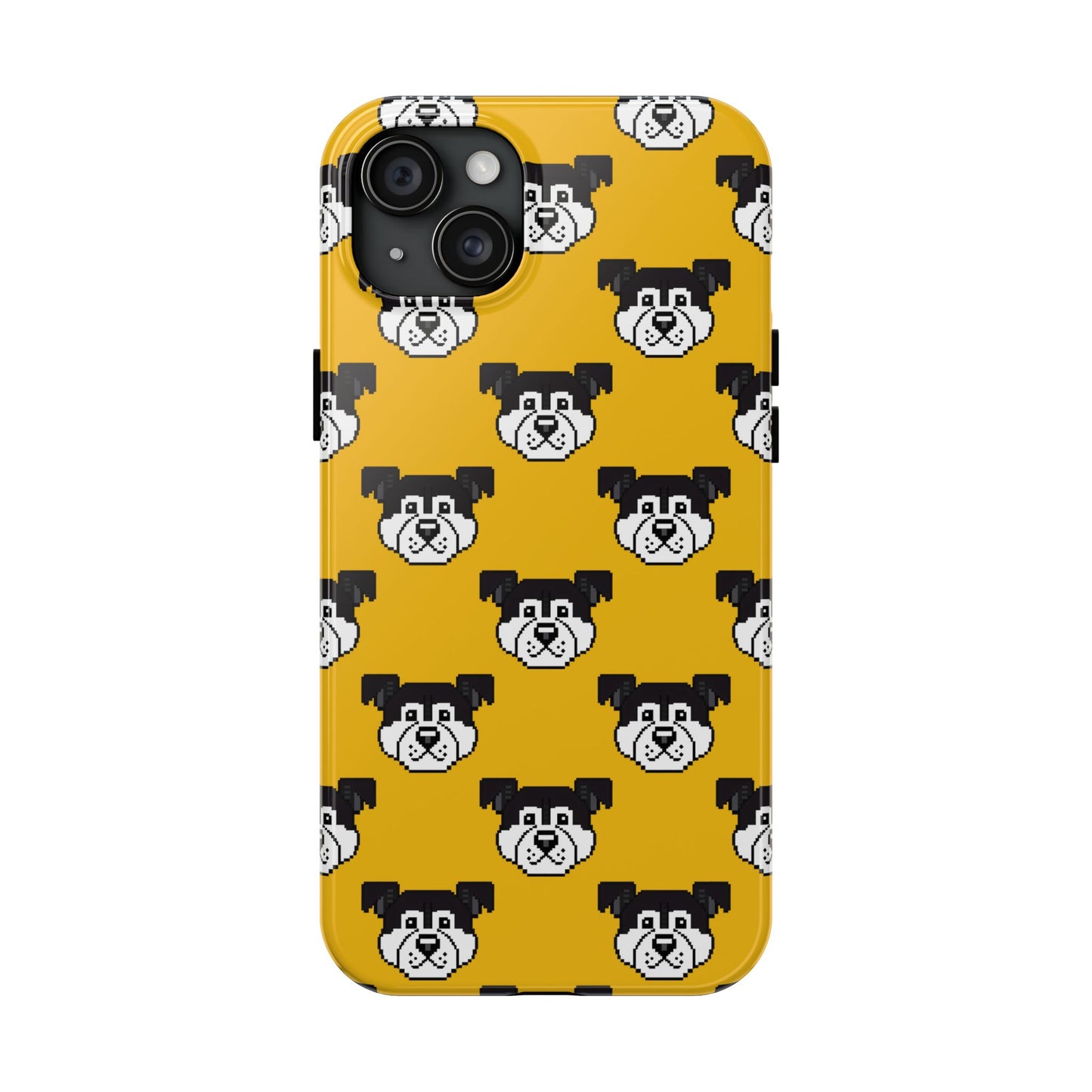 Playful Dog Pattern Tough Phone Case for Pet Lovers - Pixel Art Dog Yellow Background - for iPhone
