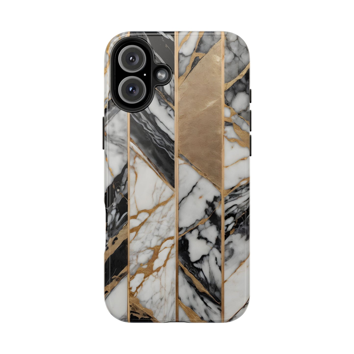 Marble Lines Tough Phone Case with Gold Accents - for iPhone