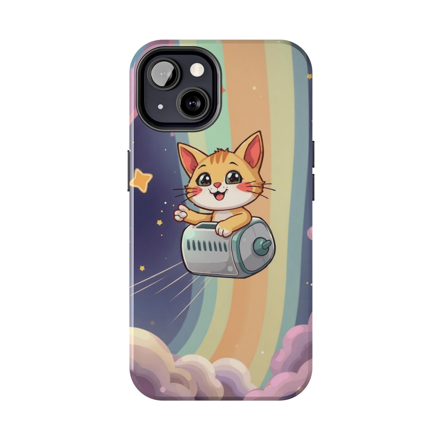 Cute Cat Rocket Phone Case - Vibrant and Playful Tough Case