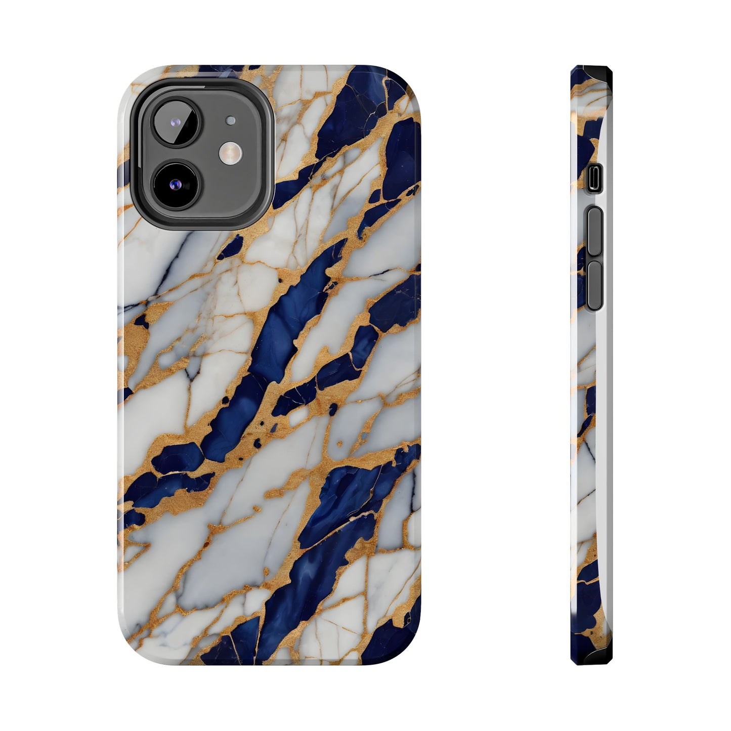 Stunning Marble Tough Phone Case - Elegant Blue & Gold Design Stylish Protection - for iPhone