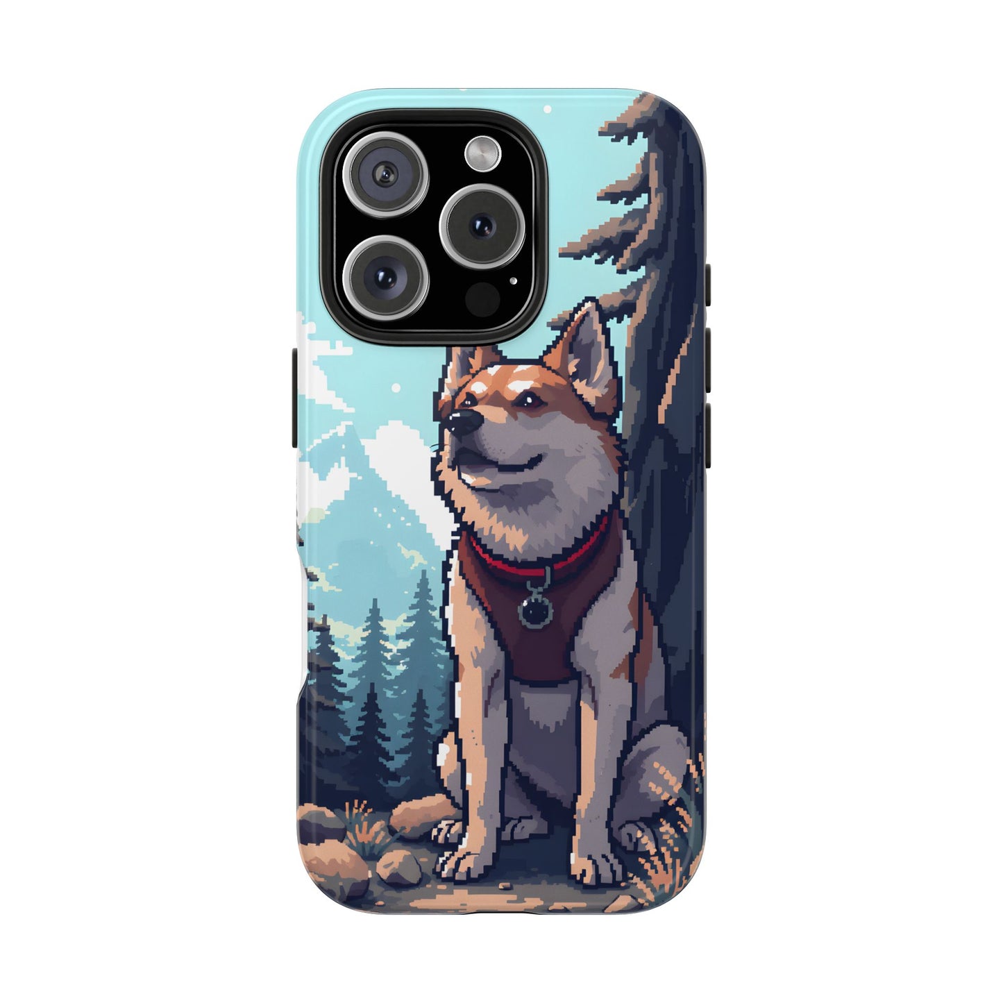 Retro Dog Adventure Tough Phone Case - Pixel Art Shiba Inu Design - for iPhone
