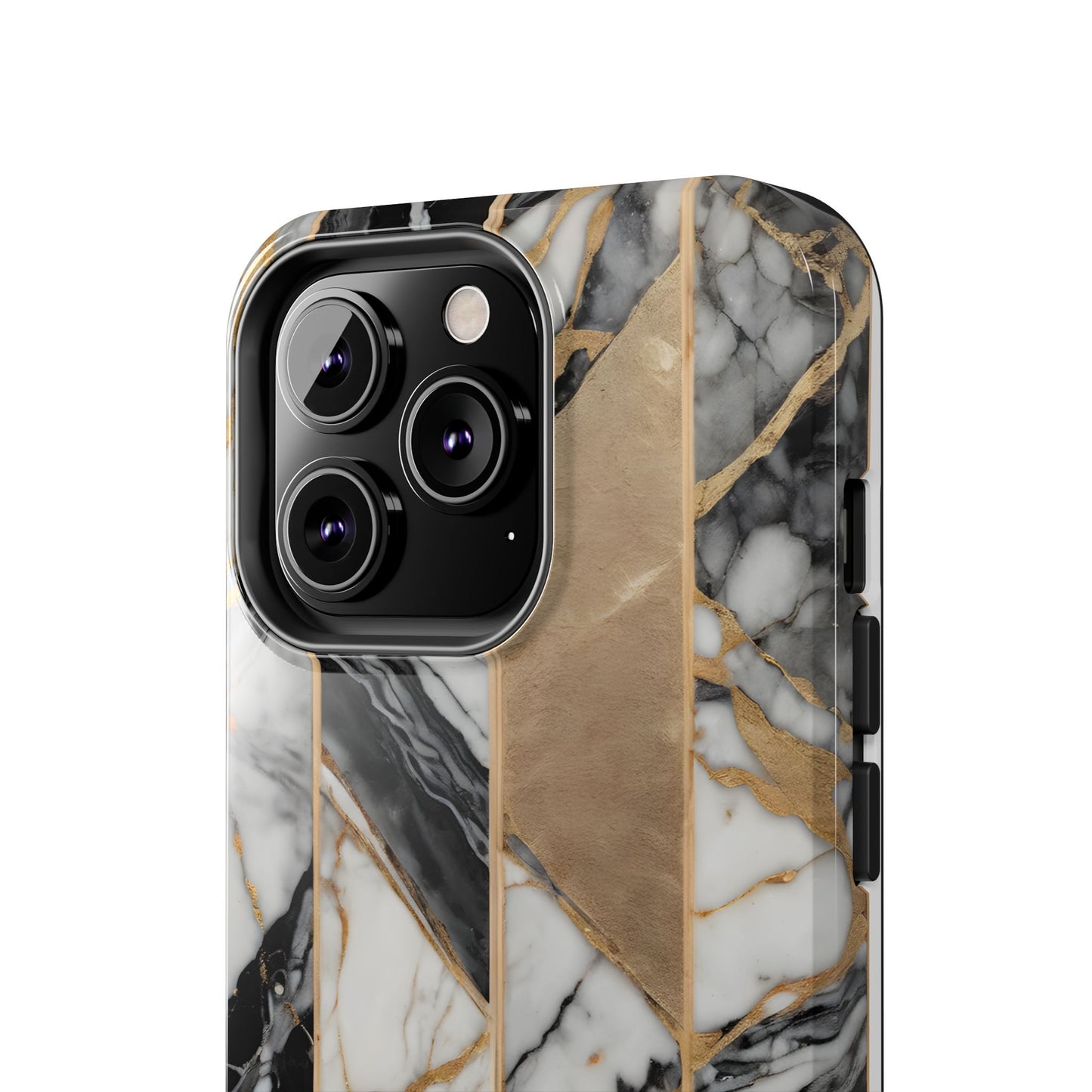 Marble Lines Tough Phone Case with Gold Accents - for iPhone