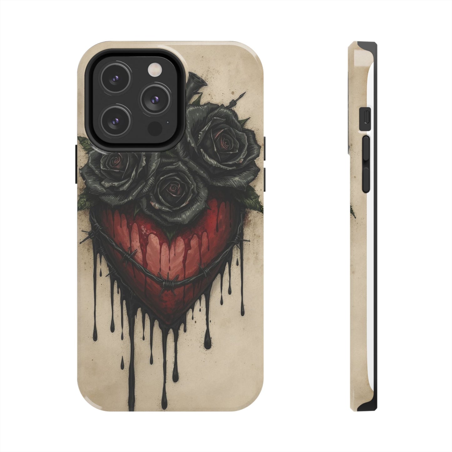 Gothic Heart Phone Case with Roses - Tough & Durable Design