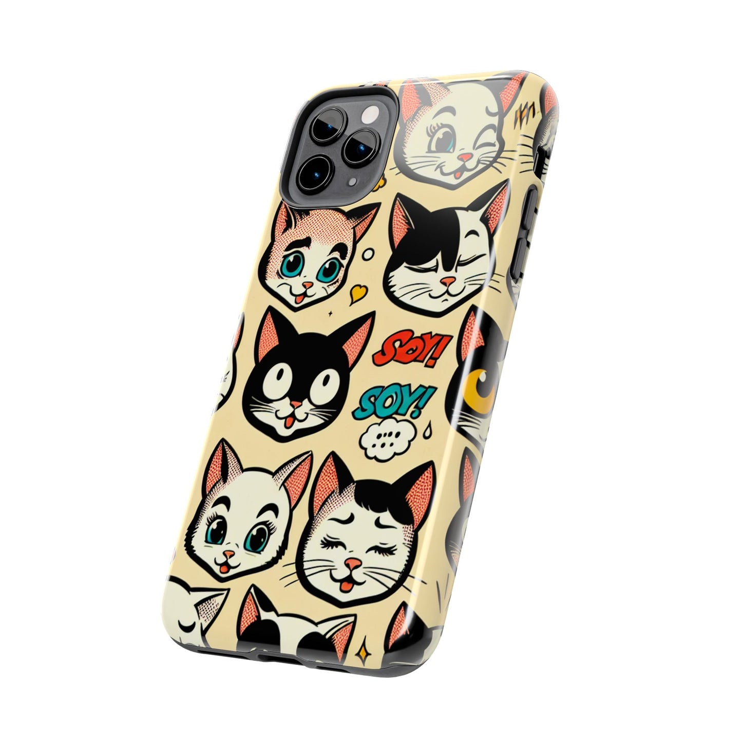 Playful Cat-Themed Tough Phone Case - Pet Pattern - for iPhone