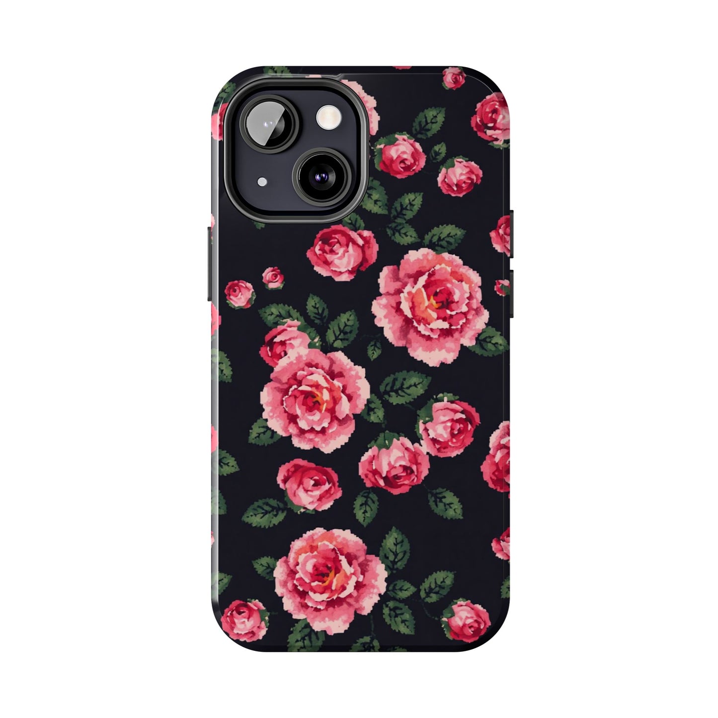 Pixelated Floral Tough Phone Case - Elegant Rose Design for Protection & Style - for iPhone