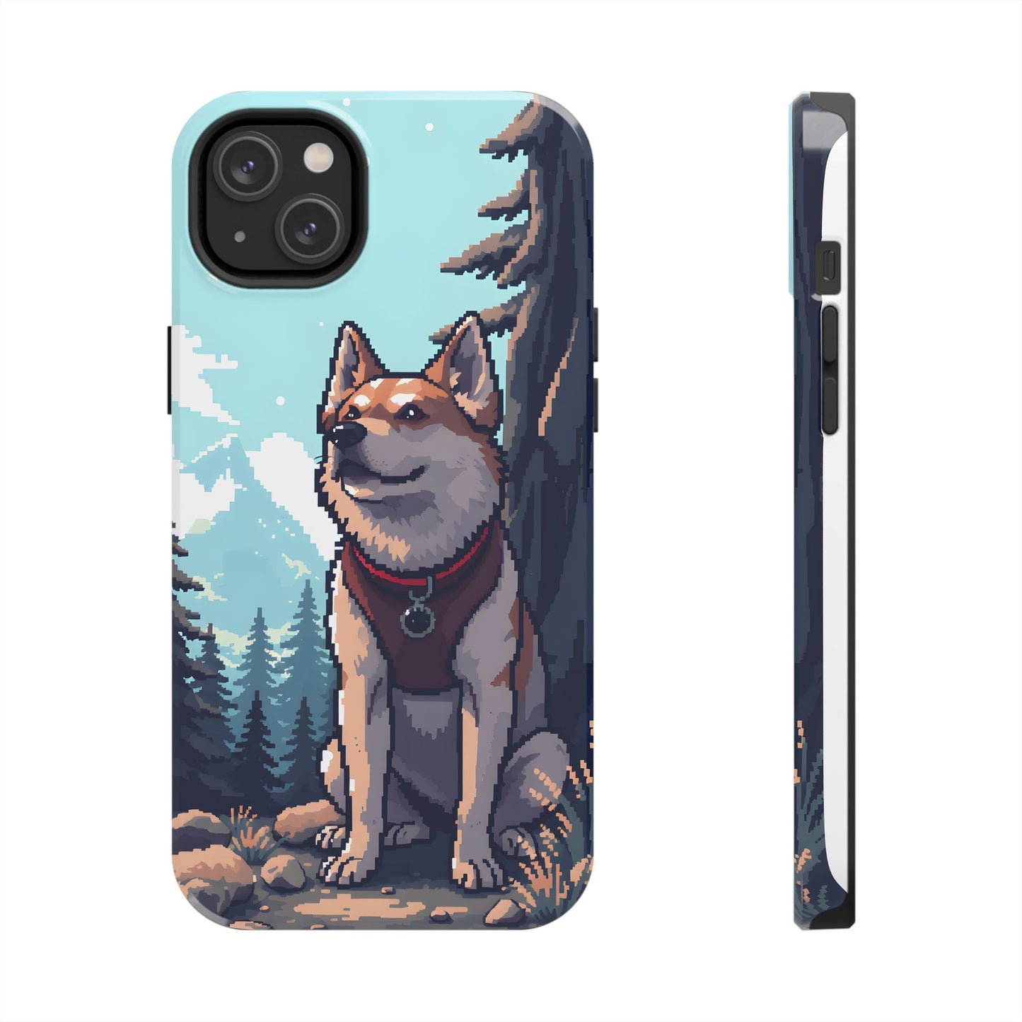 Retro Dog Adventure Tough Phone Case - Pixel Art Shiba Inu Design - for iPhone
