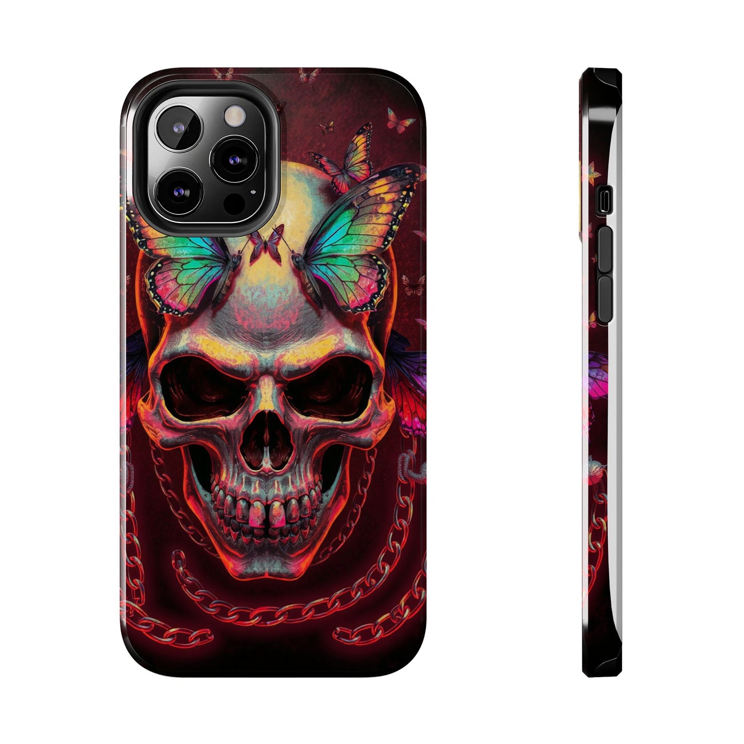 Gothic Skull Phone Case with Butterflies - Durable Tough Phone Case