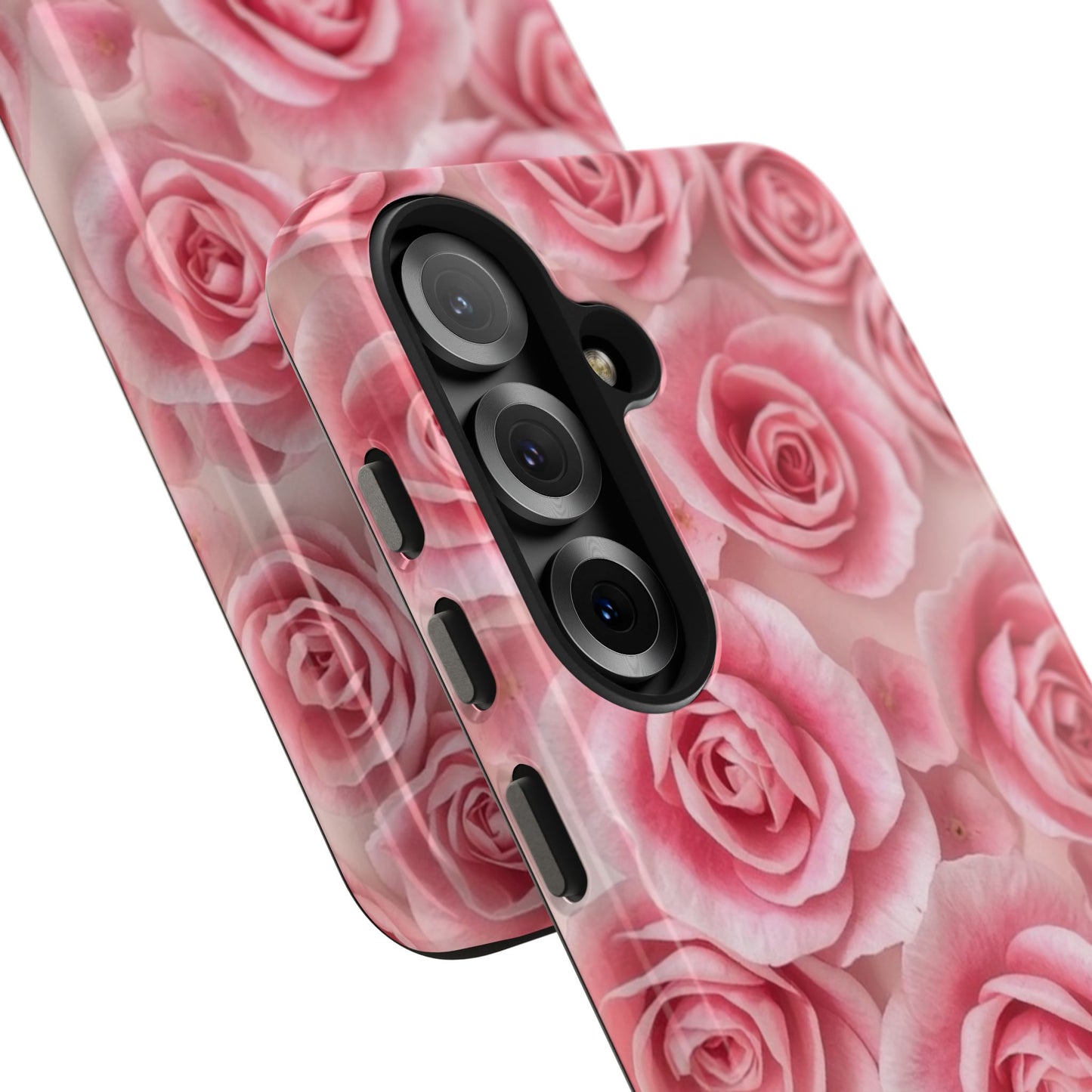 Floral Tough Phone Case - Pink Rose Design, Durable Protection for Flower Lovers