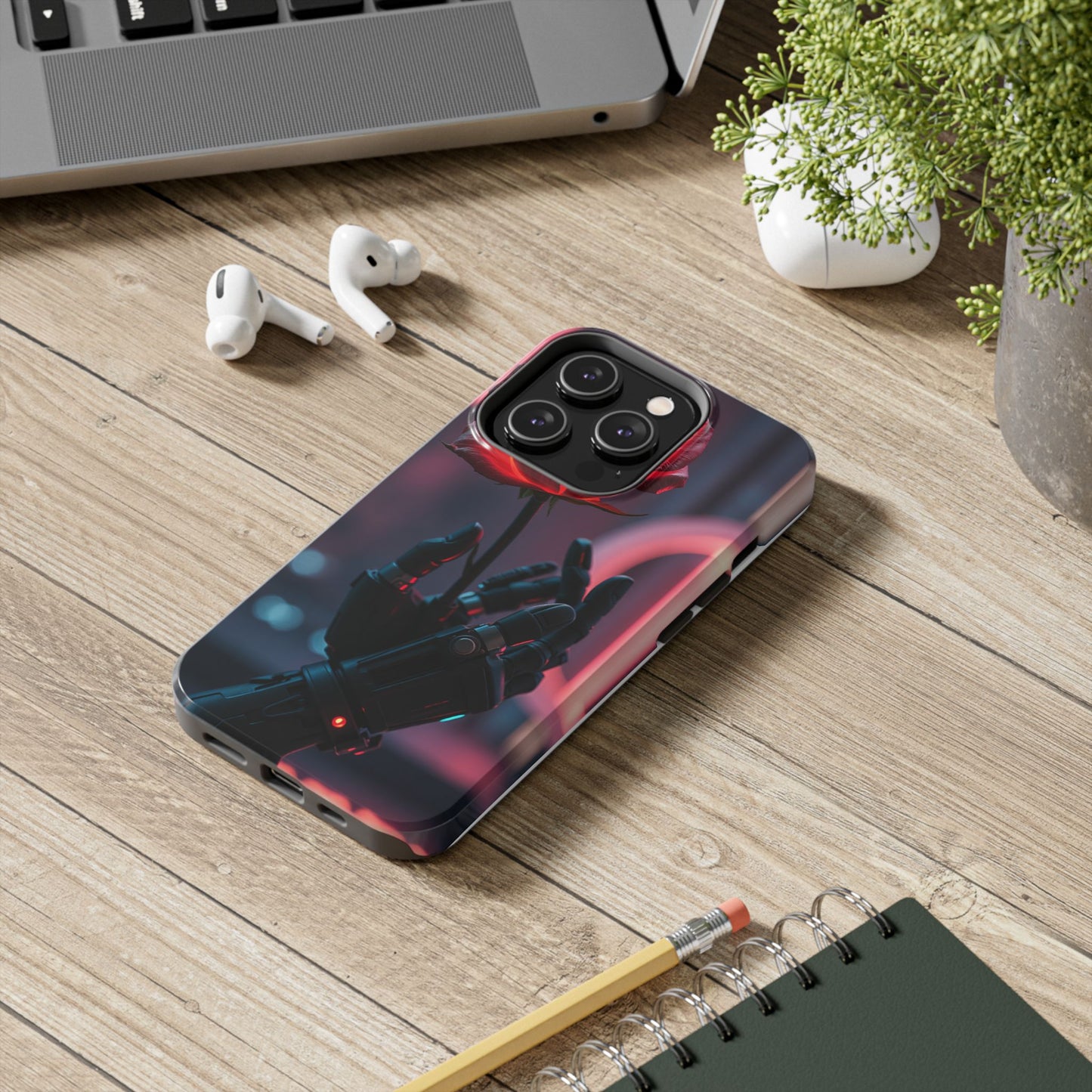 Futuristic Tough Phone Case with Robotic Rose Design | Durable Protection