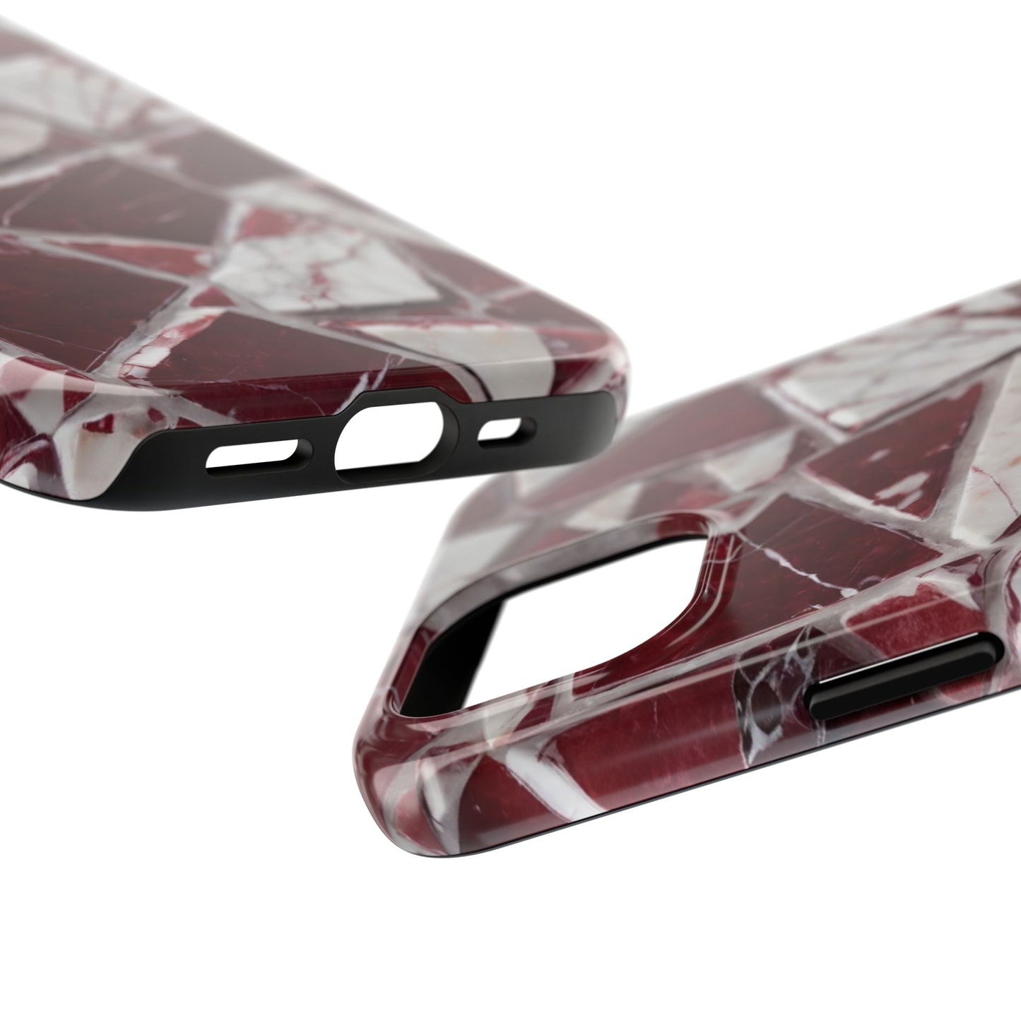 Elegant Red Pieces Marble Pattern Tough Phone Case - Stylish Protection for iPhone