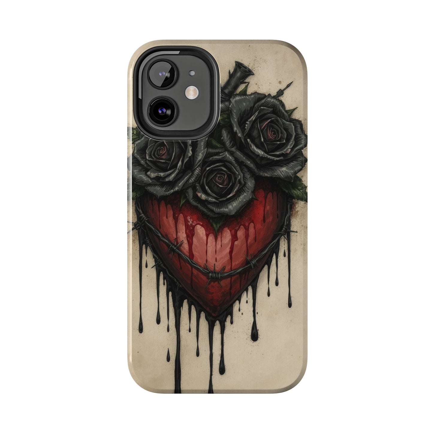 Gothic Heart Phone Case with Roses - Tough & Durable Design