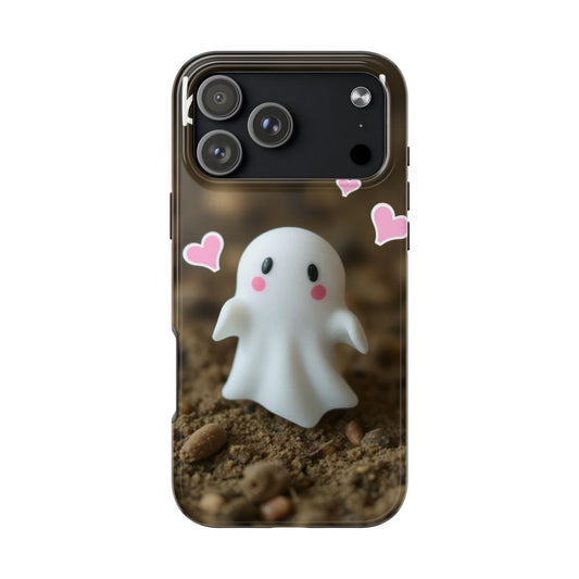 Cute Ghost Tough Phone Case - Beautiful Design with Heart Accents