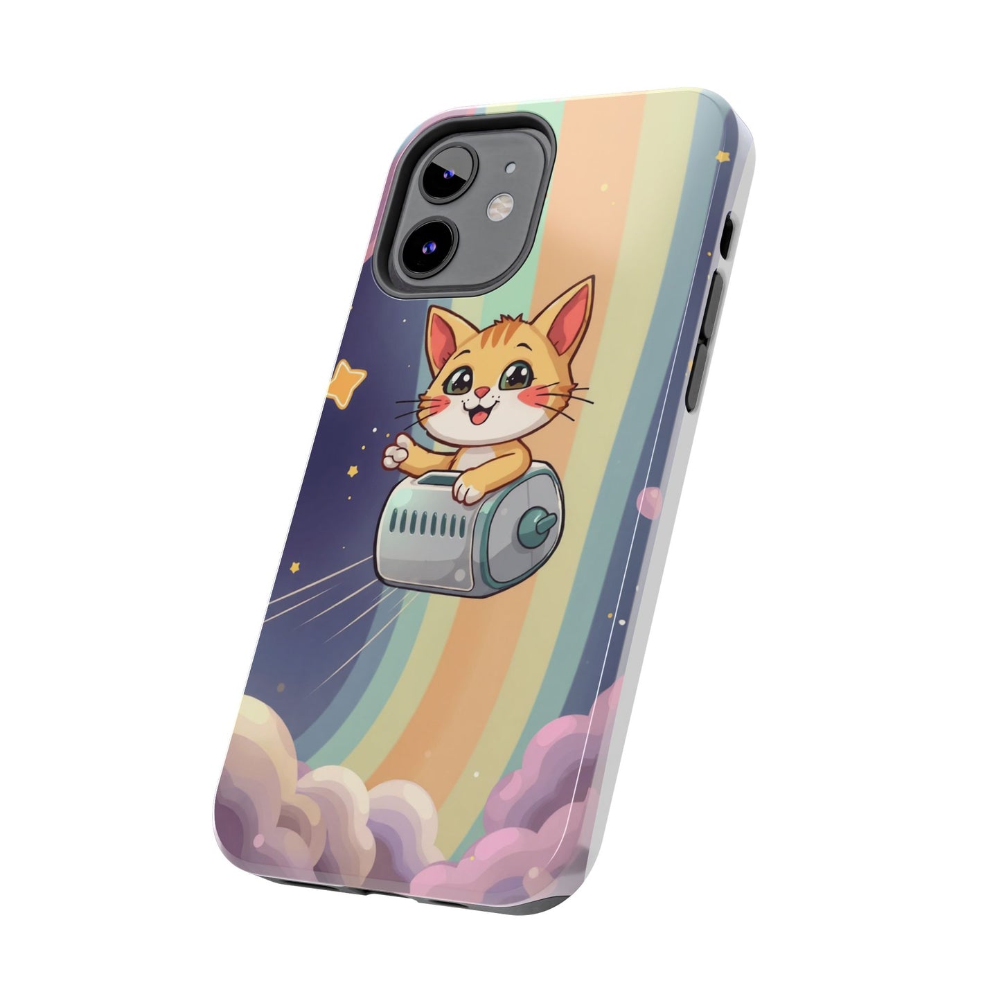 Cute Cat Rocket Phone Case - Vibrant and Playful Tough Case