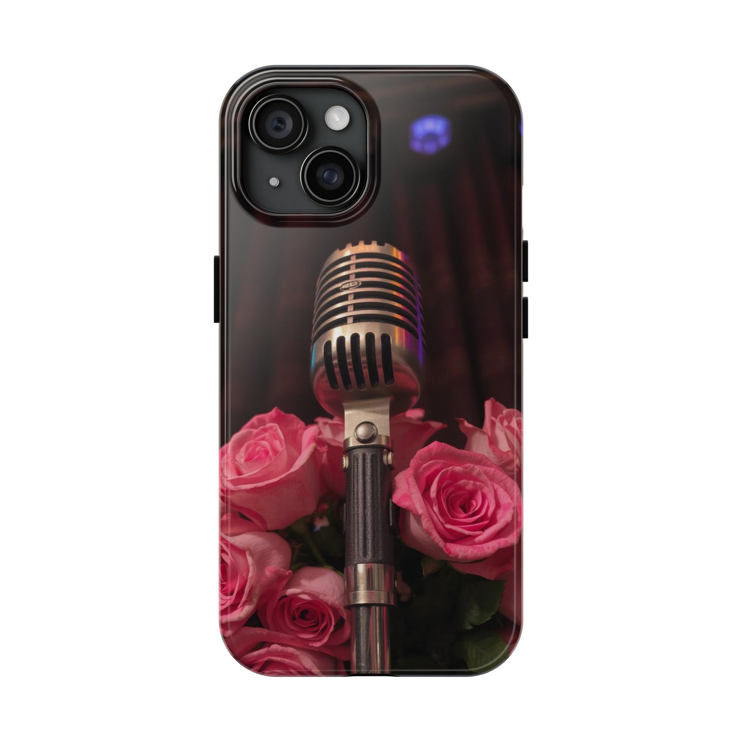 Stylish Tough Phone Case with Vintage Microphone and Roses