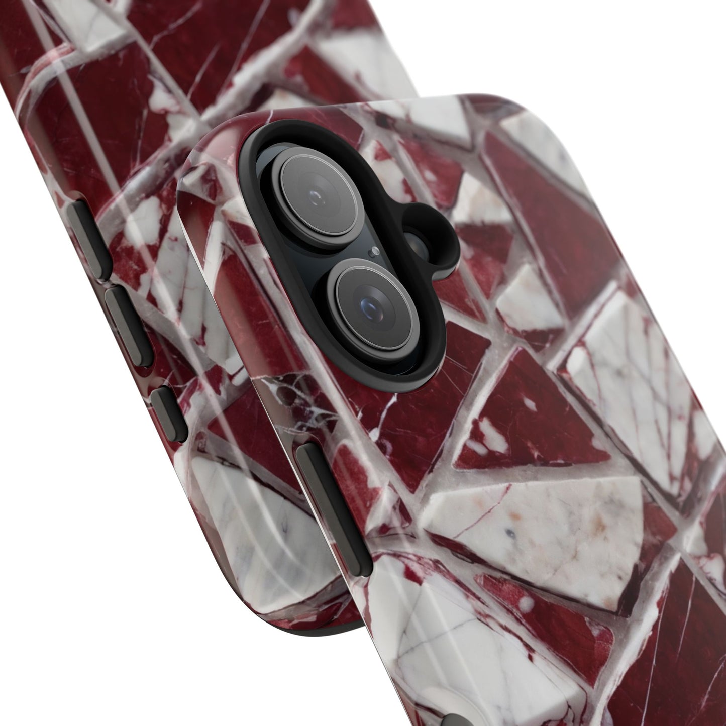 Elegant Red Pieces Marble Pattern Tough Phone Case - Stylish Protection for iPhone