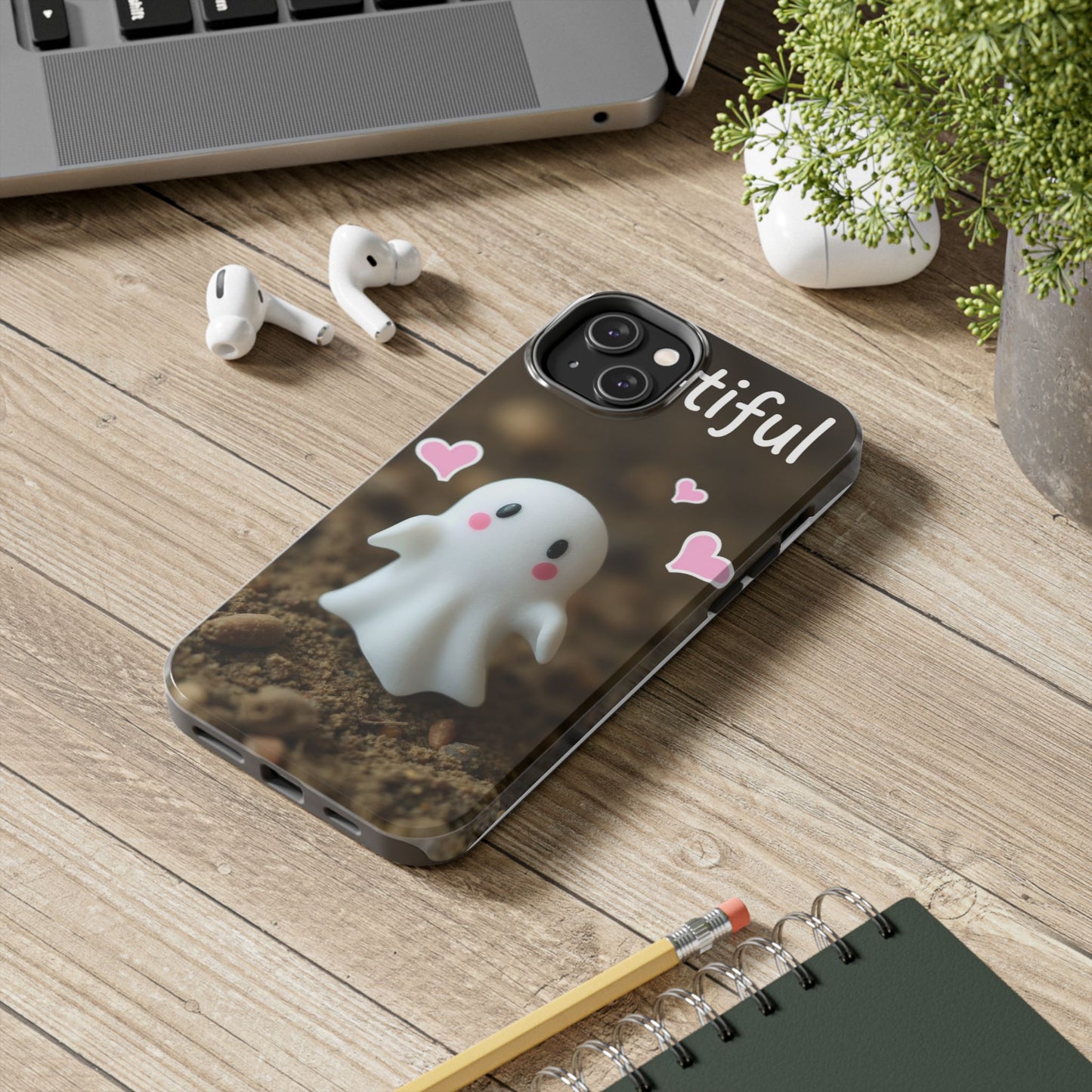 Cute Ghost Tough Phone Case - Beautiful Design with Heart Accents