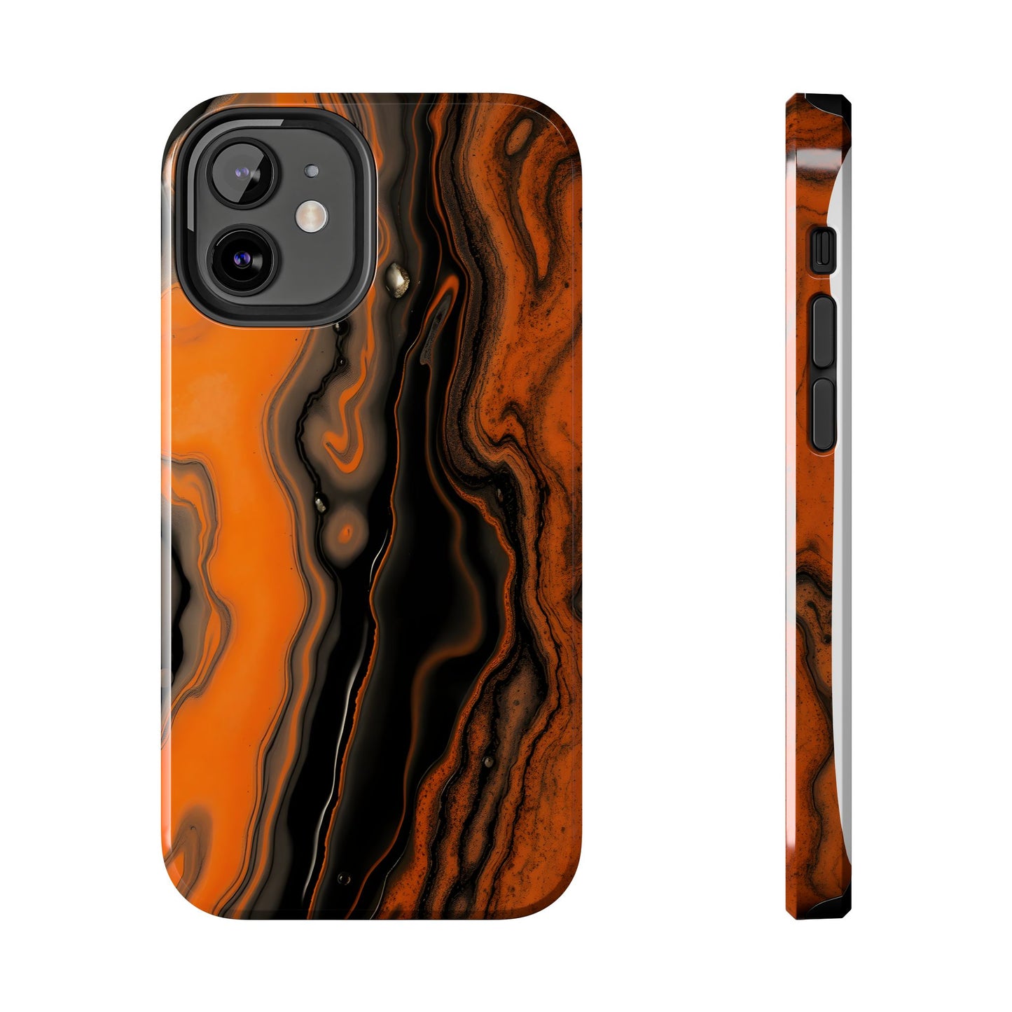 Stylish Tough Phone Case - Bold Black and Orange Metallic Lava Flow Design - for iPhone