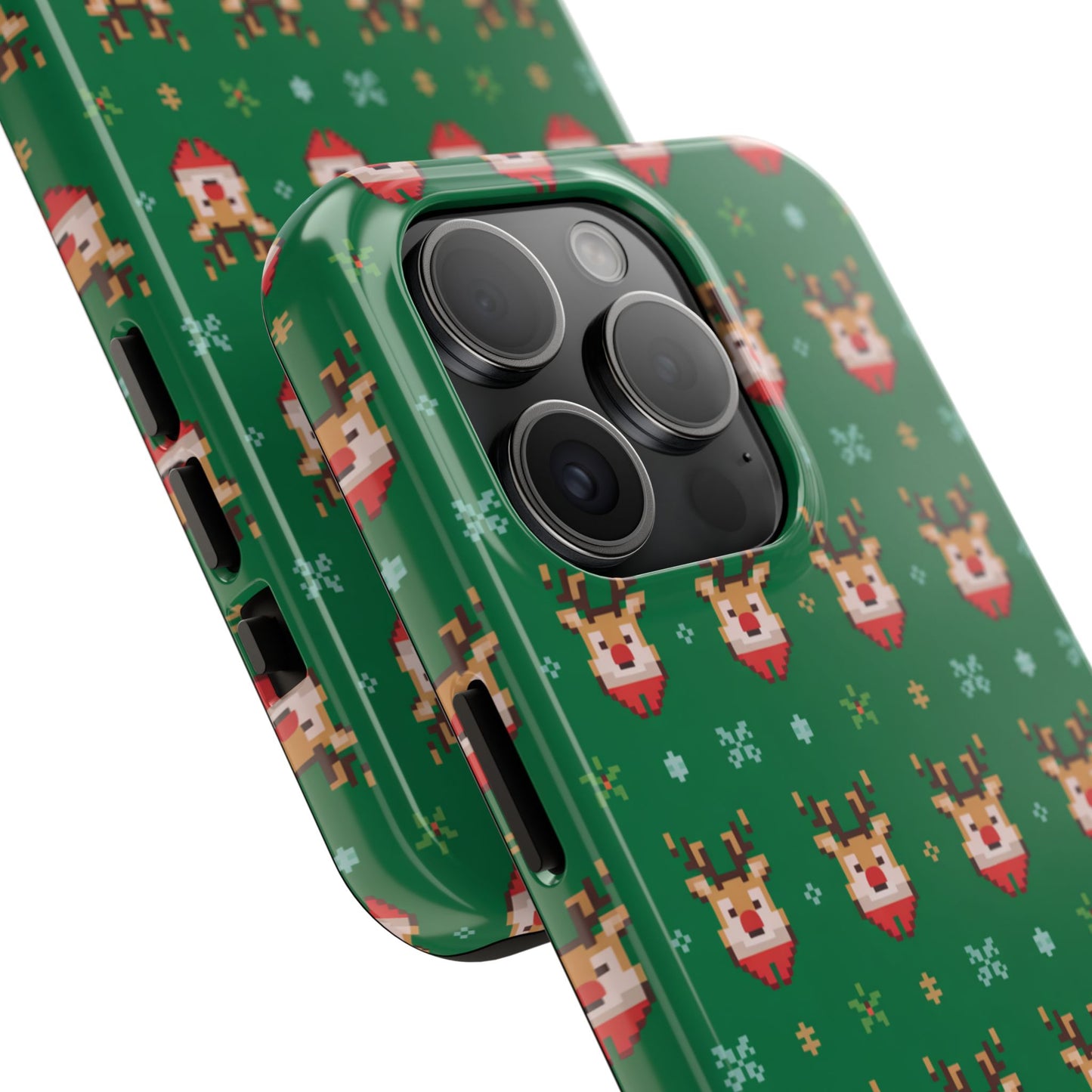 Pixel Art Christmas Rudolf Pattern Phone Case Green