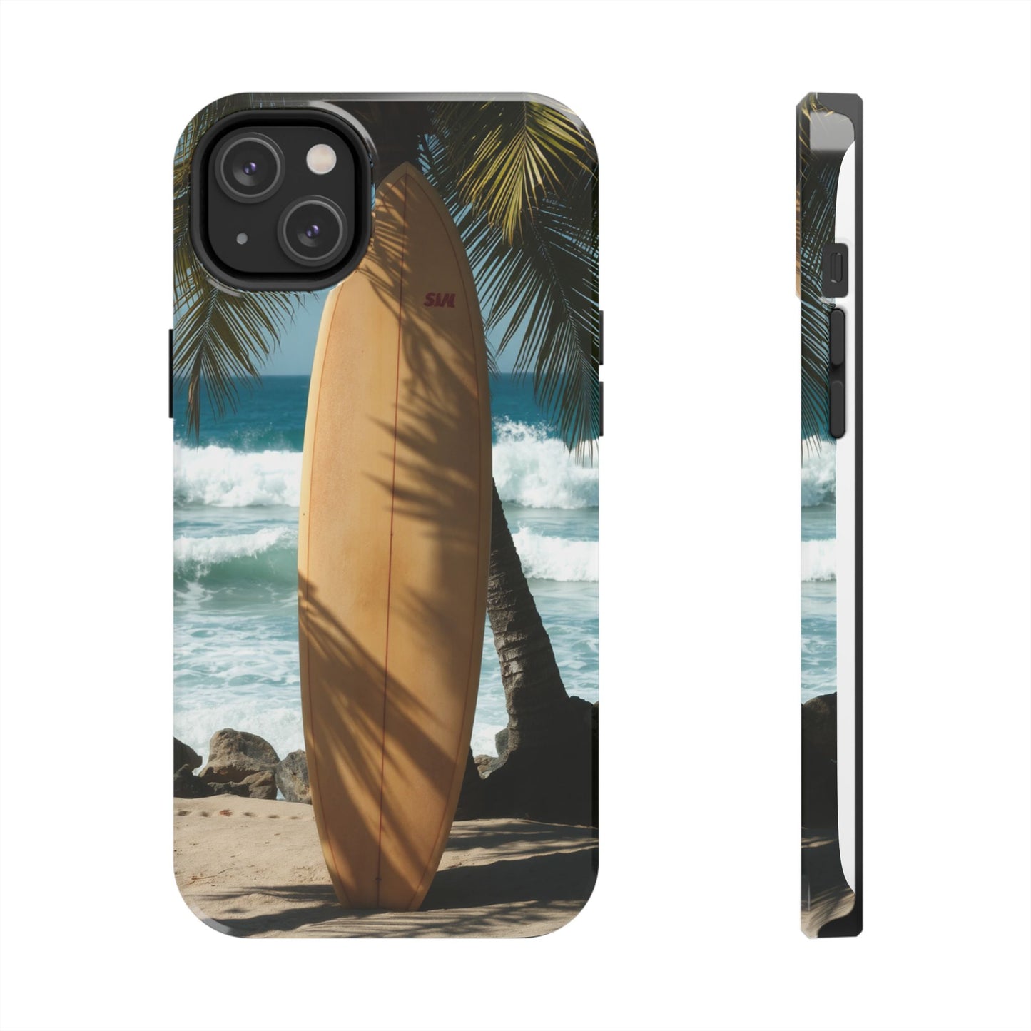 Tough Surfing Phone Case - Beach Vibes with Palm Trees & Surfboard