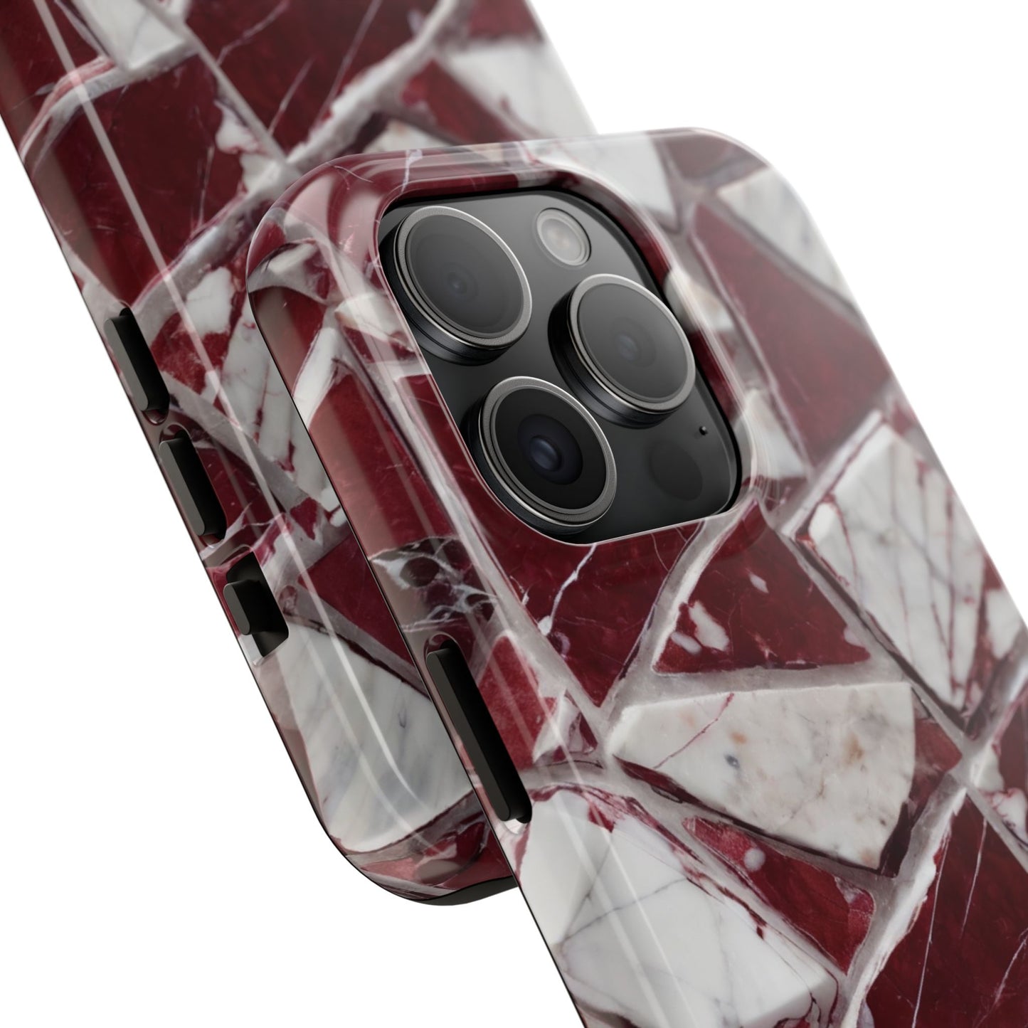 Elegant Red Pieces Marble Pattern Tough Phone Case - Stylish Protection for iPhone