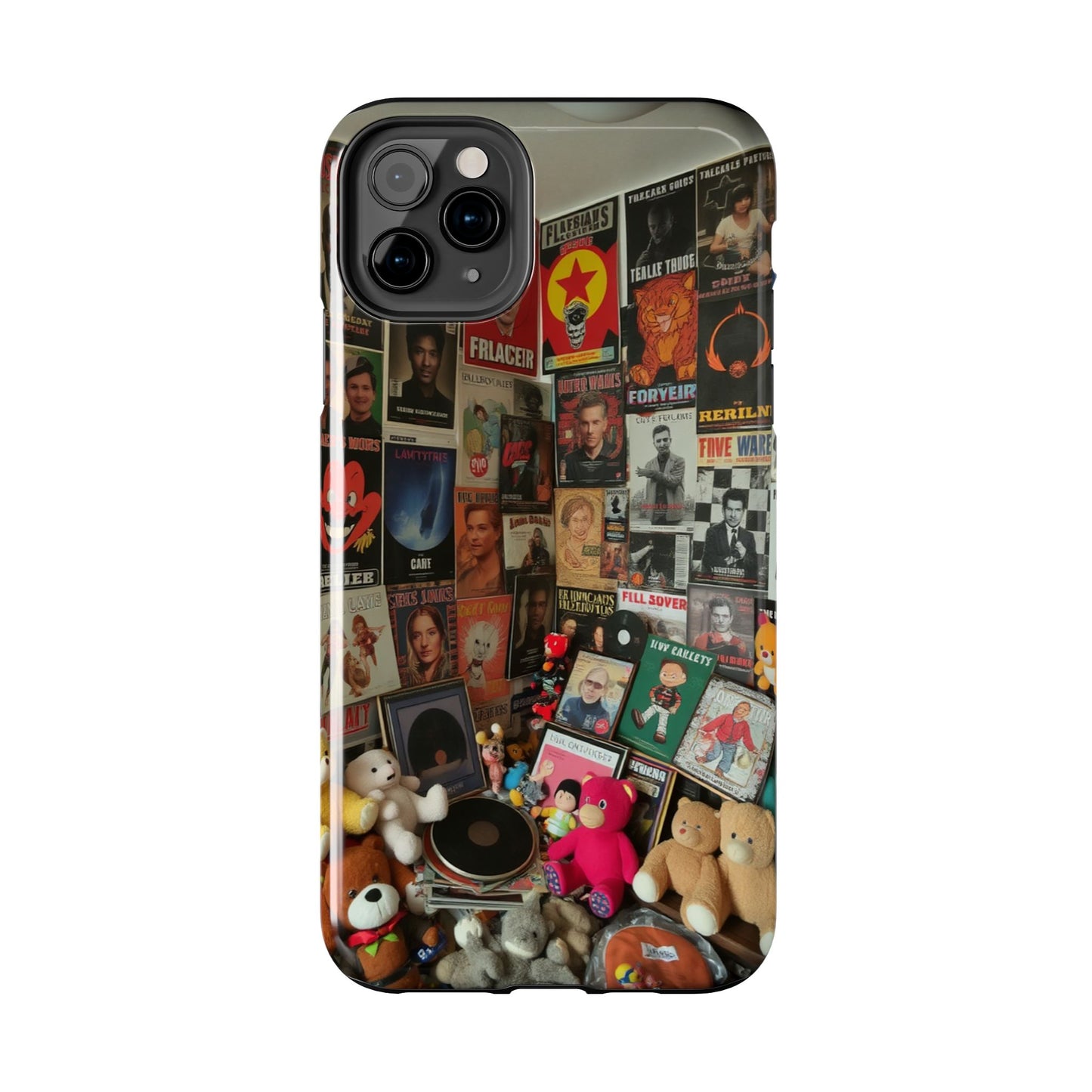 Retro Vibe Tough Phone Case - Vintage Movie Posters & Plush Toys Design