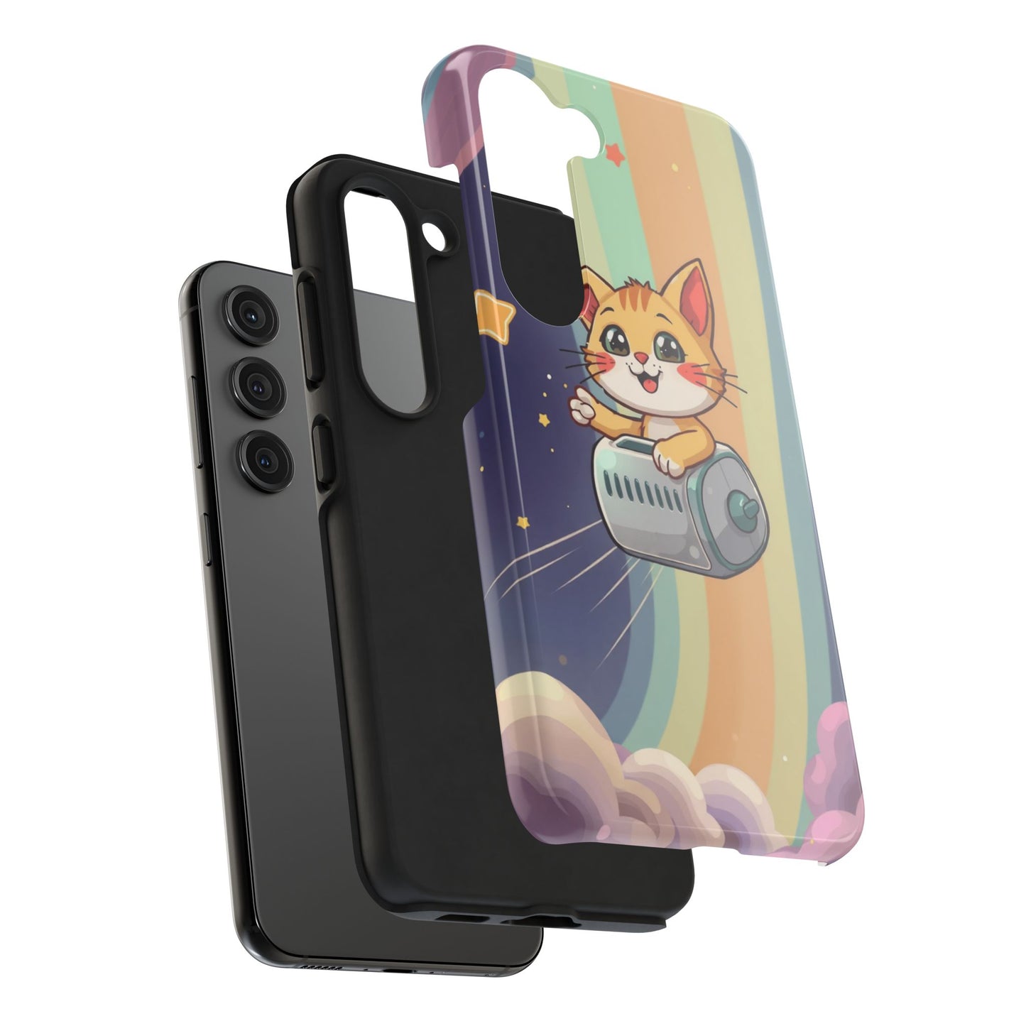 Cute Cat Rocket Phone Case - Vibrant and Playful Tough Case
