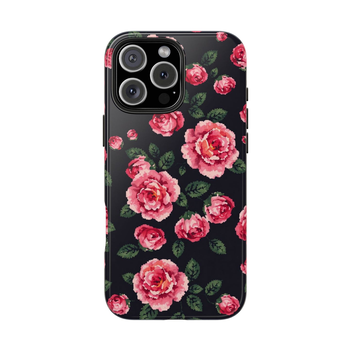 Pixelated Floral Tough Phone Case - Elegant Rose Design for Protection & Style - for iPhone