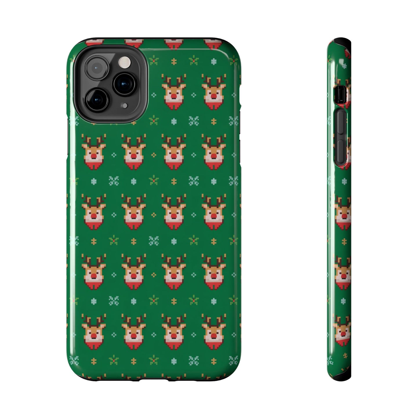 Pixel Art Christmas Rudolf Pattern Phone Case Green