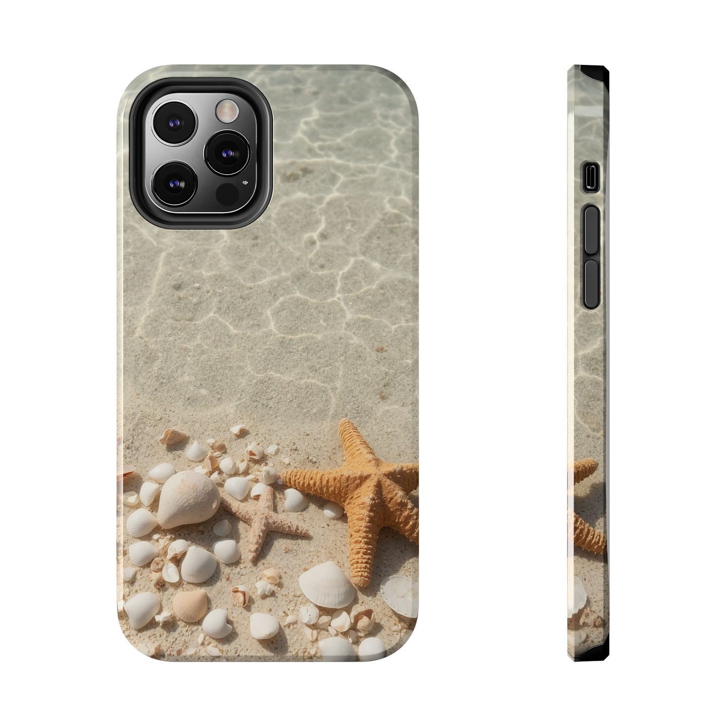 Beach-Inspired Tough Phone Case with Starfish and Seashell Design