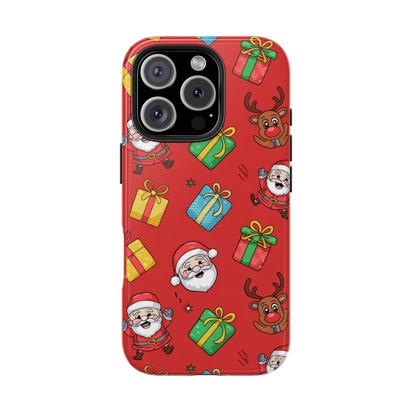 Festive Santa and Reindeer Tough Phone Case - Christmas Holiday Design
