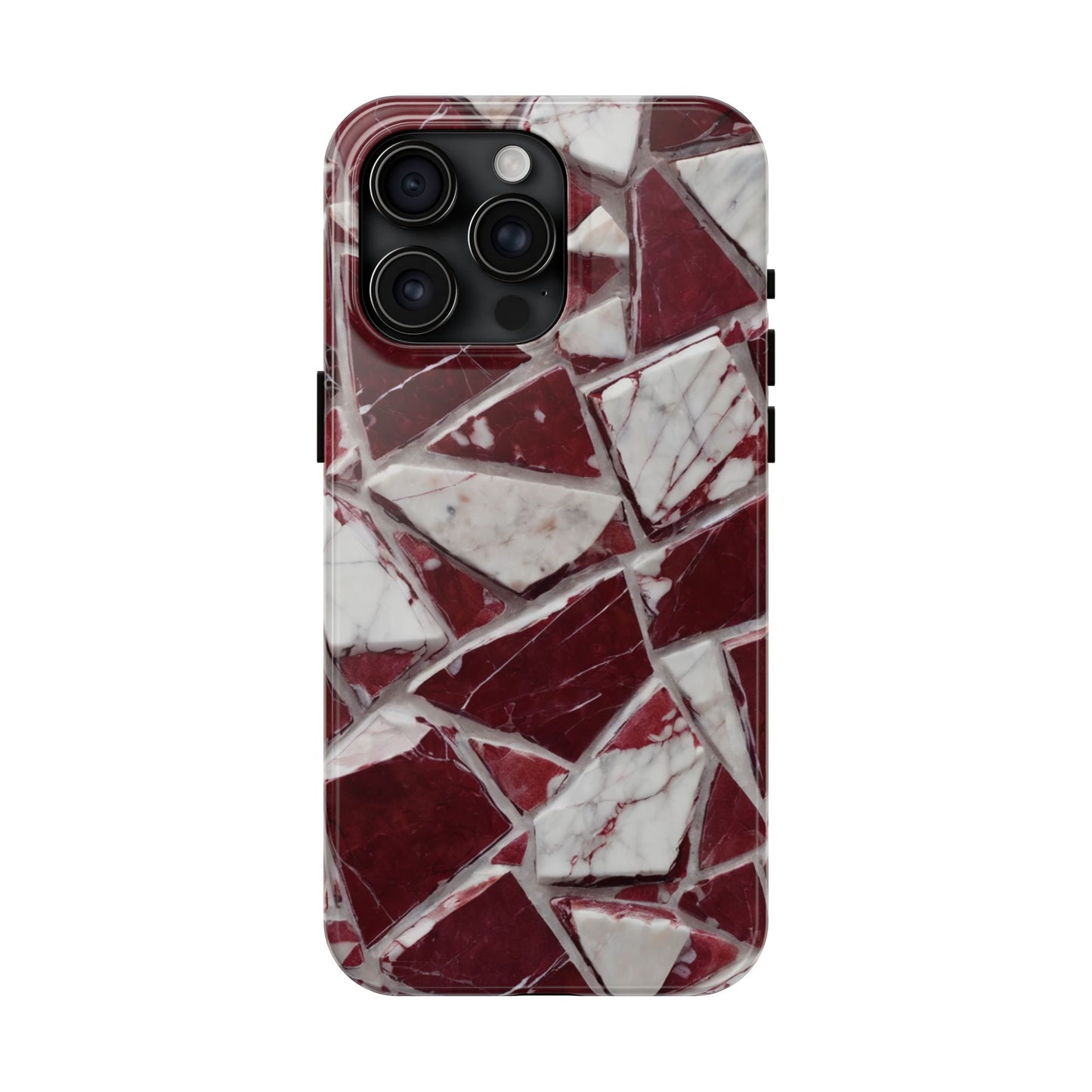 Elegant Red Pieces Marble Pattern Tough Phone Case - Stylish Protection for iPhone