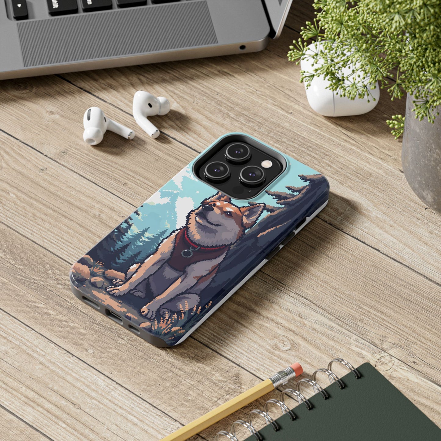 Retro Dog Adventure Tough Phone Case - Pixel Art Shiba Inu Design - for iPhone
