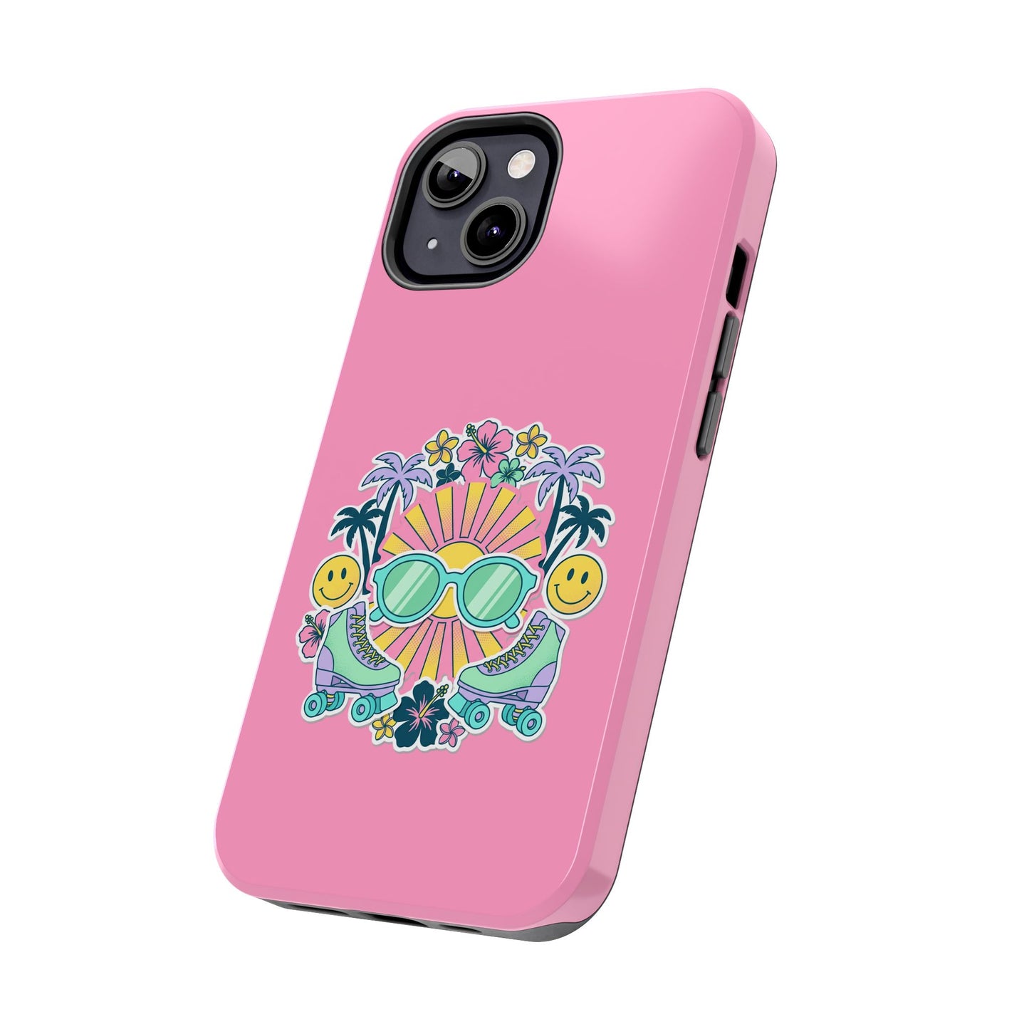 Retro Summer Phone Case — Y2K Palm Trees, Roller Skates & Smiley Collage