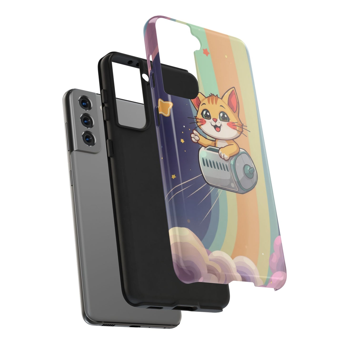 Cute Cat Rocket Phone Case - Vibrant and Playful Tough Case