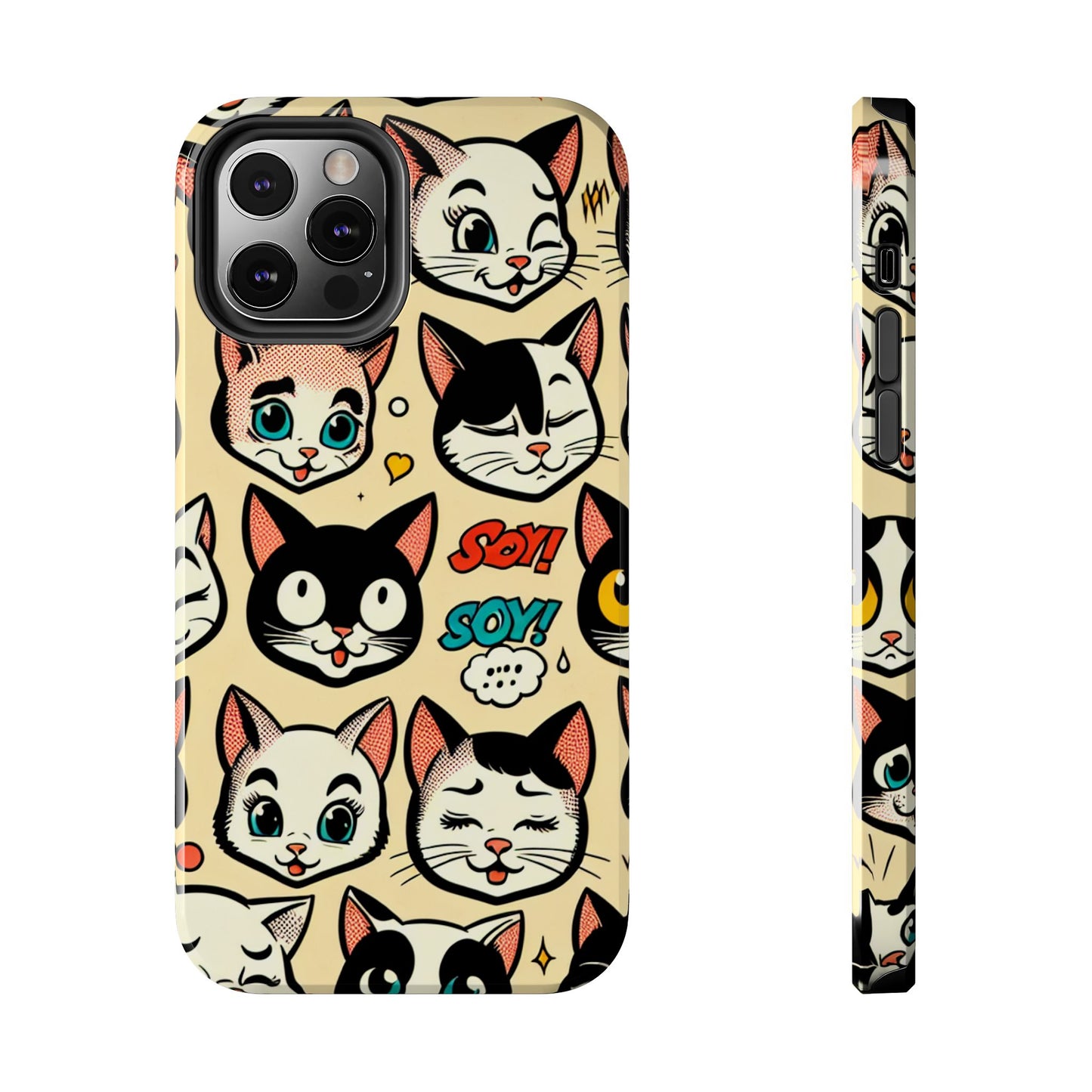 Playful Cat-Themed Tough Phone Case - Pet Pattern - for iPhone