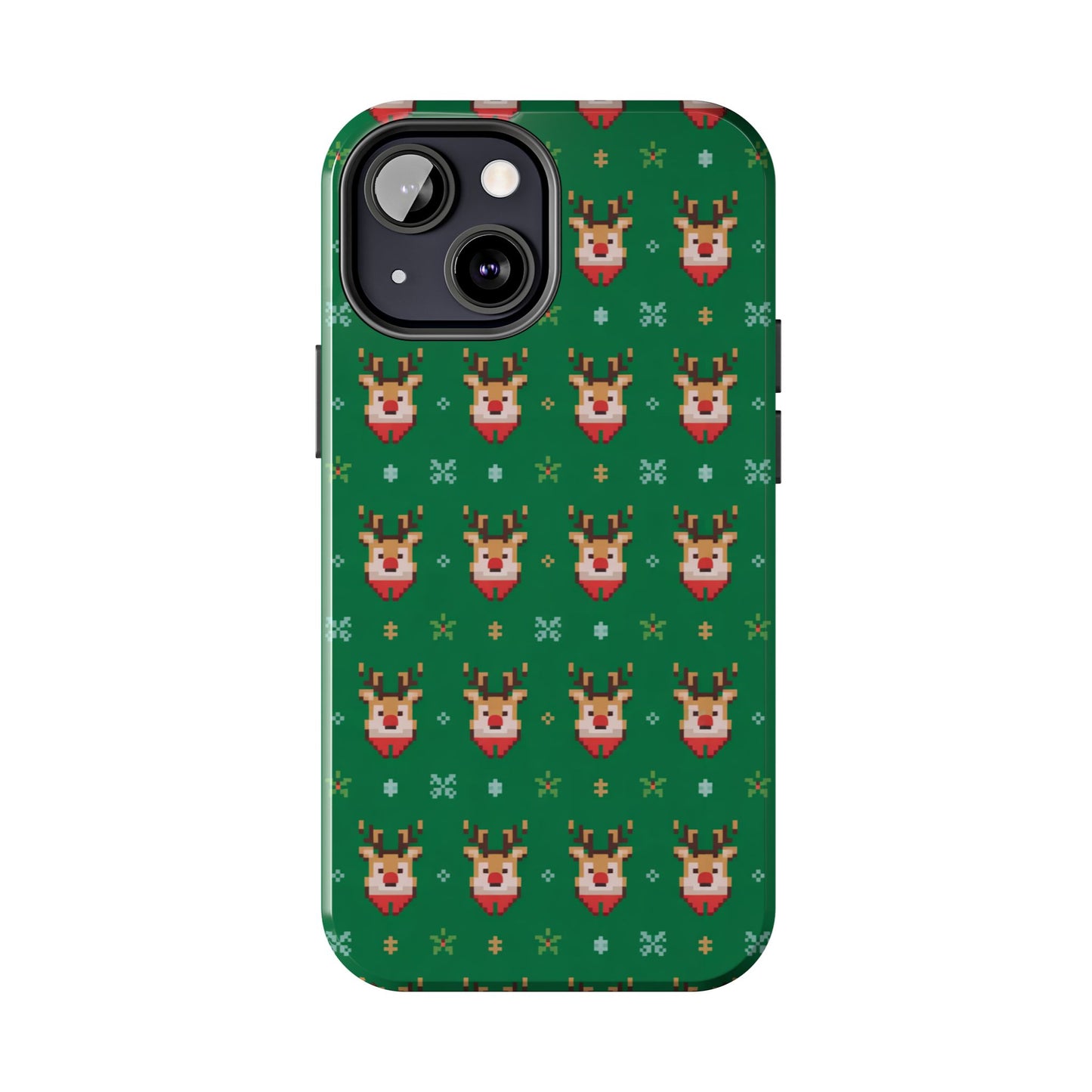 Pixel Art Christmas Rudolf Pattern Phone Case Green