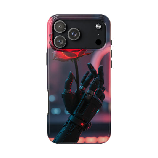 Futuristic Tough Phone Case with Robotic Rose Design | Durable Protection