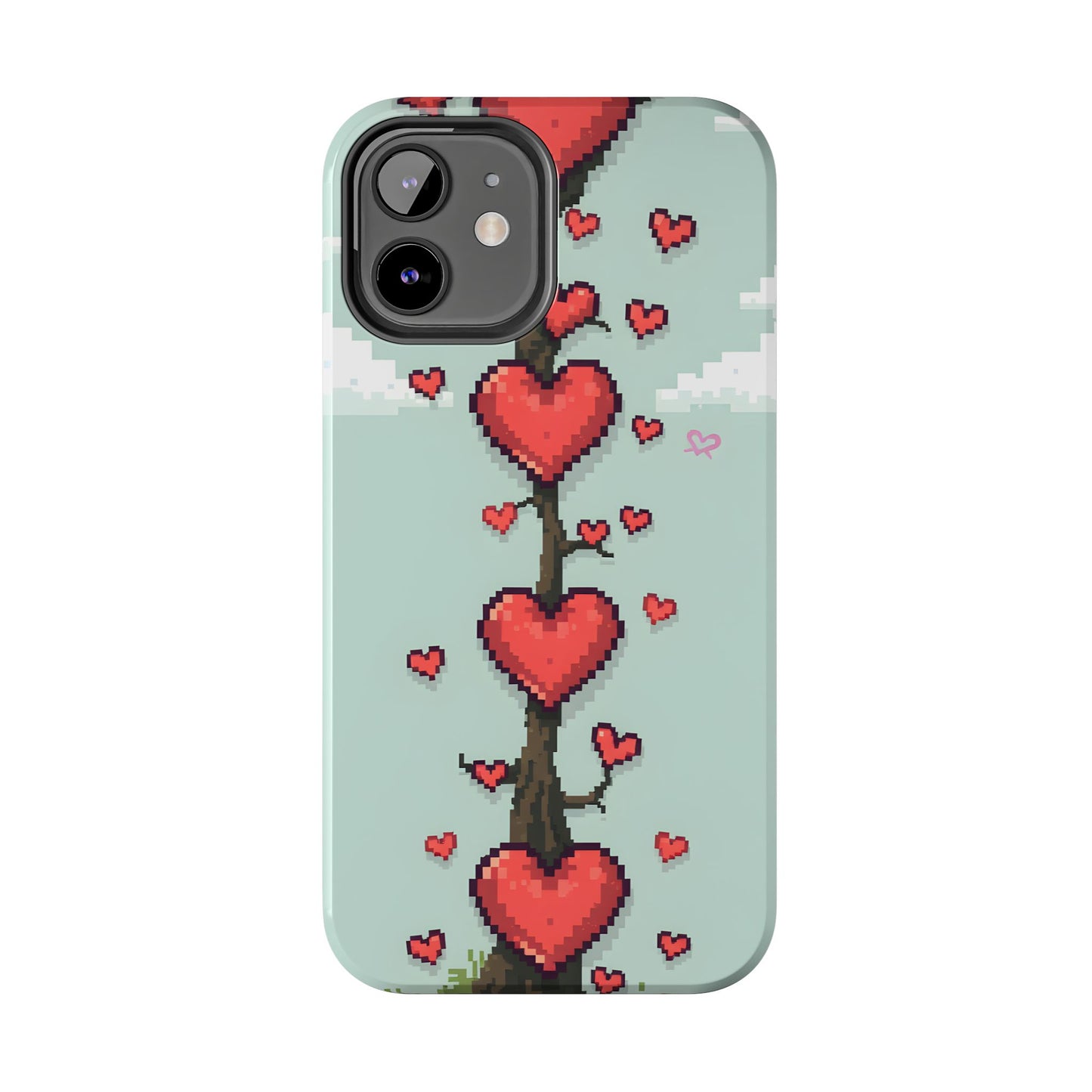 Pixelated Love Hearts Tree | Tough Phone Case - Cute Design - for iPhone