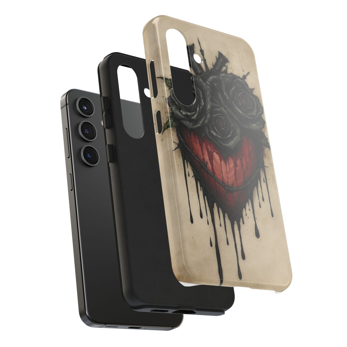 Gothic Heart Phone Case with Roses - Tough & Durable Design