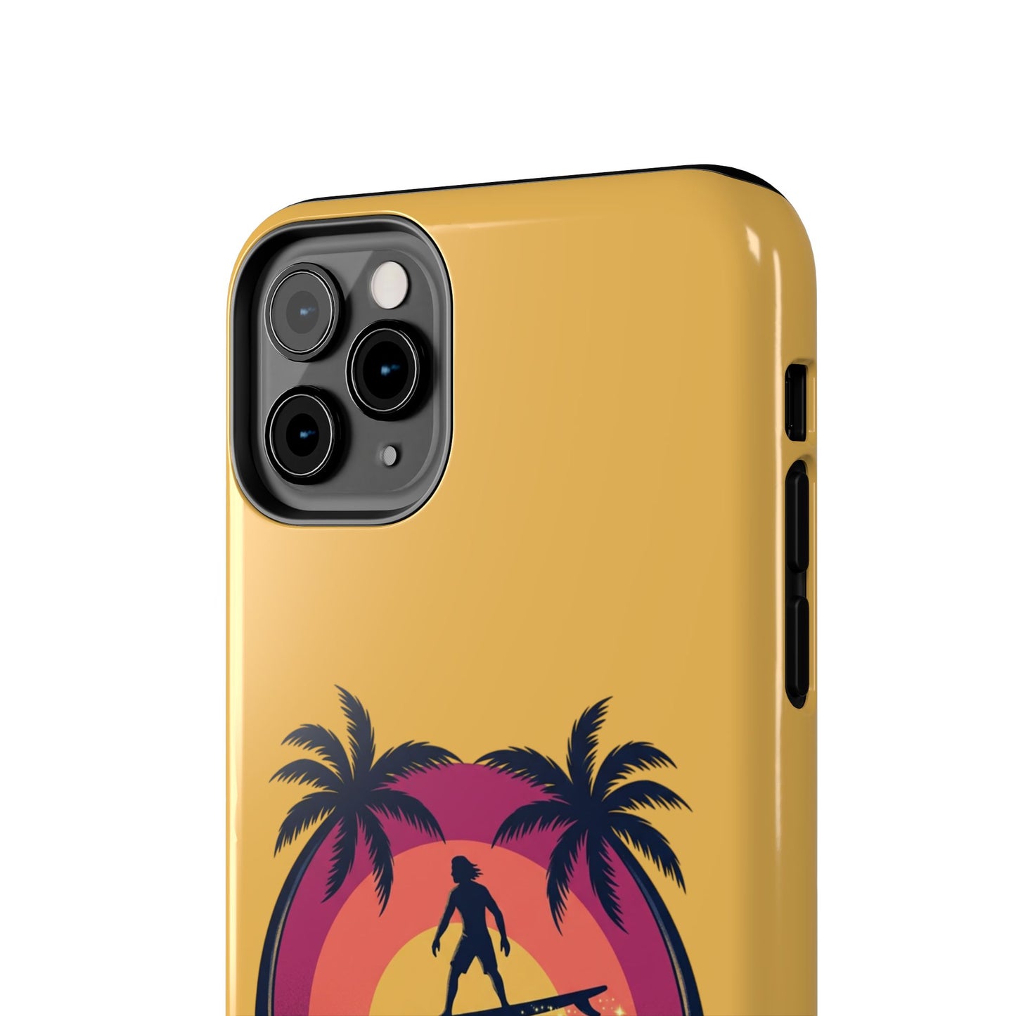 Surfing Dragon Phone Case — Silhouette Surfer with Palms & “Summer Vibes”