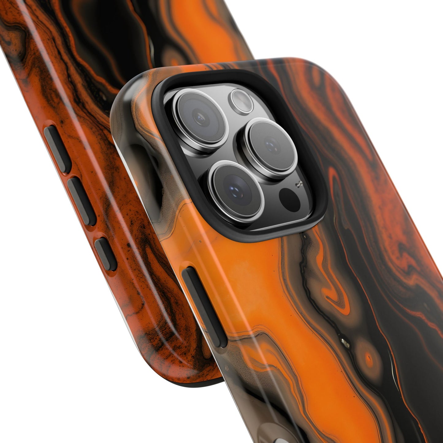 Stylish Tough Phone Case - Bold Black and Orange Metallic Lava Flow Design - for iPhone