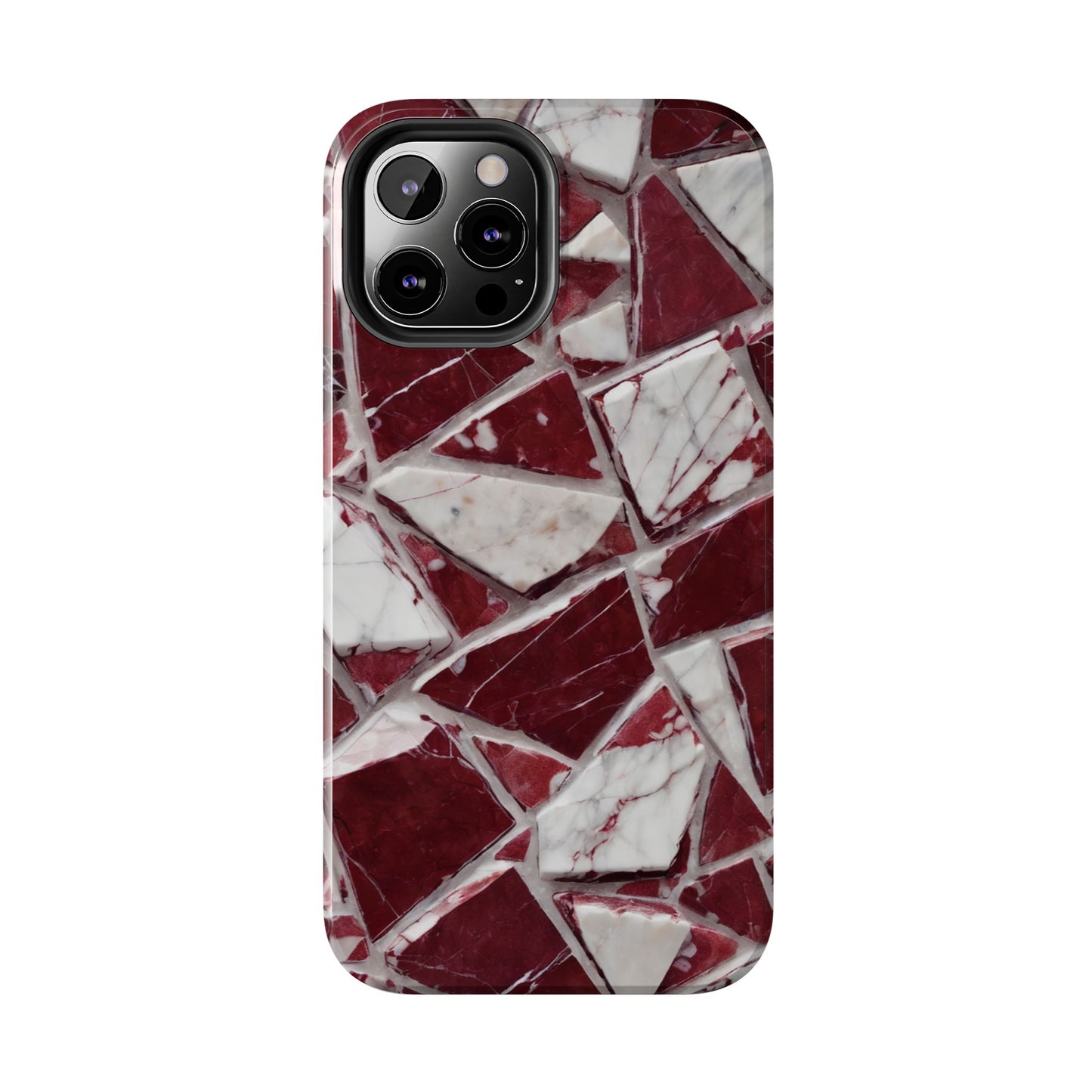 Elegant Red Pieces Marble Pattern Tough Phone Case - Stylish Protection for iPhone
